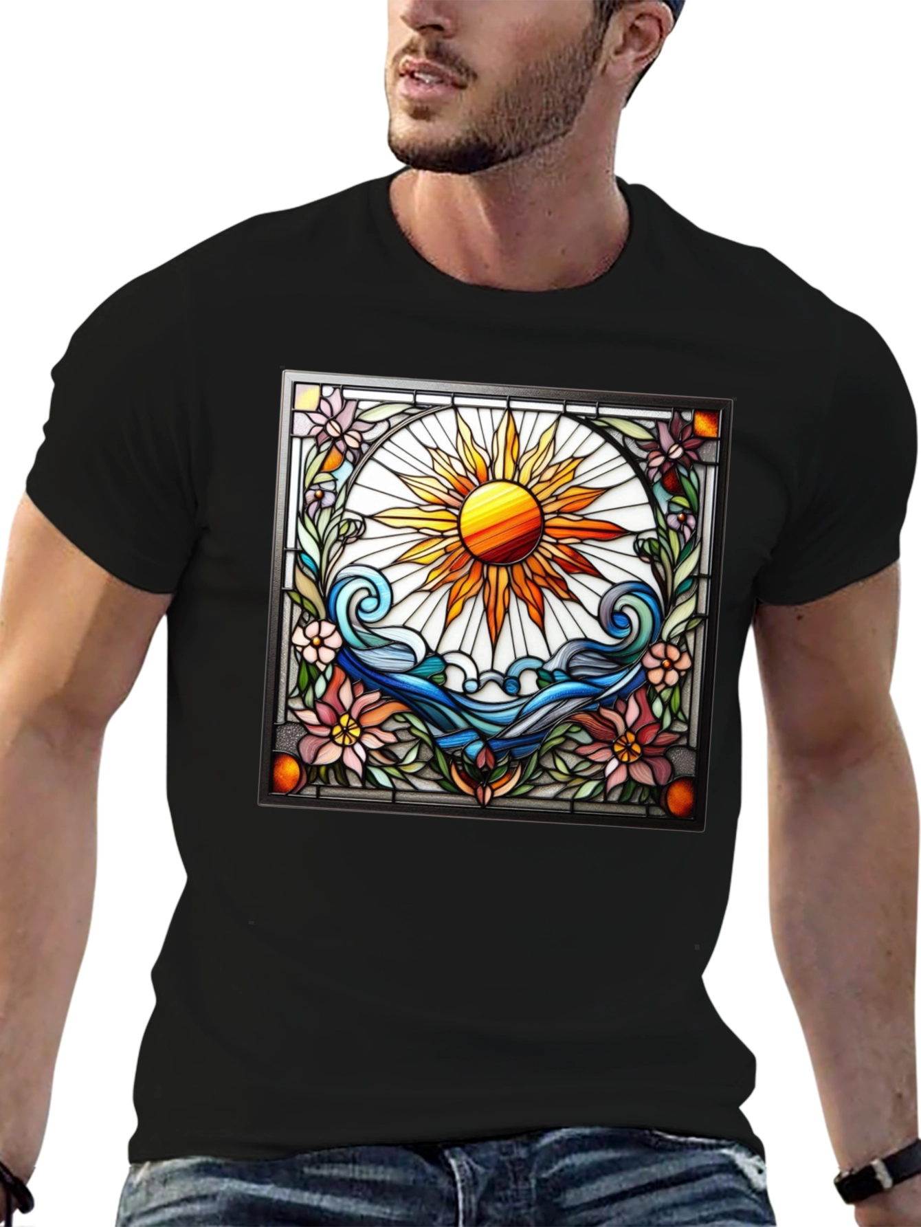 Black Stained Glass Sun Graphic Tee view 6