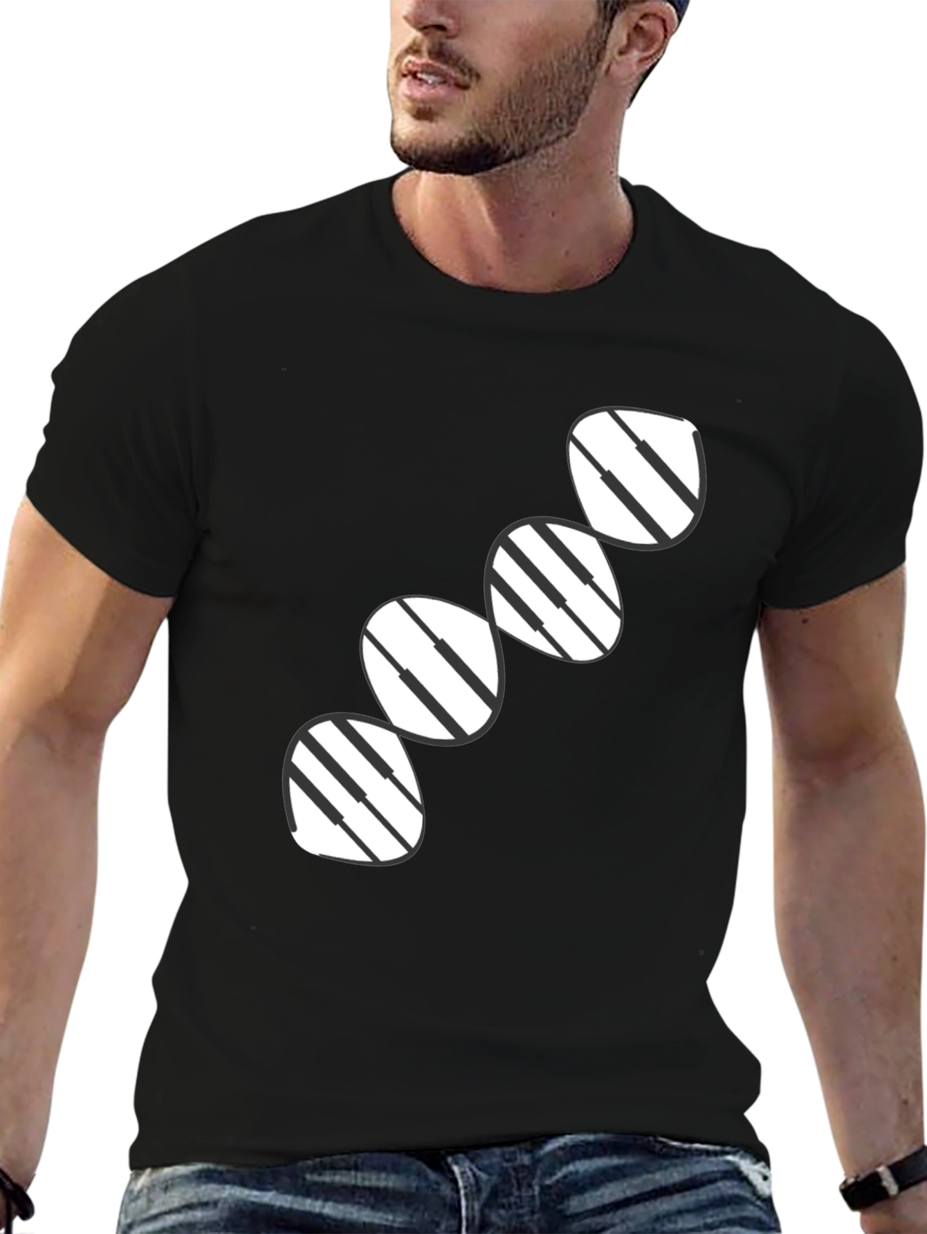Black Abstract Striped Circle Design Black T-Shirt view 6