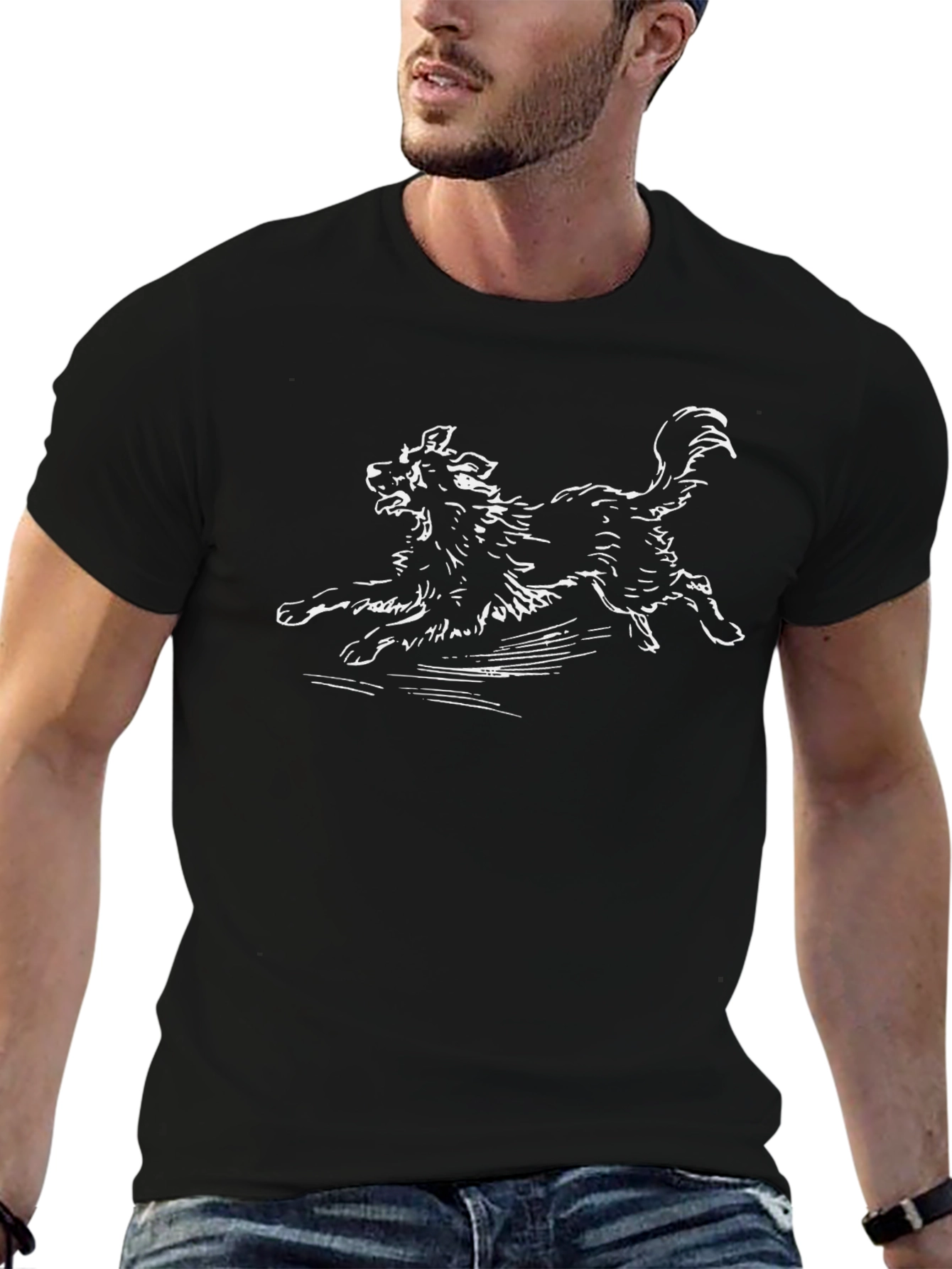 Dog Sketch Graphic Black T-Shirt - 6