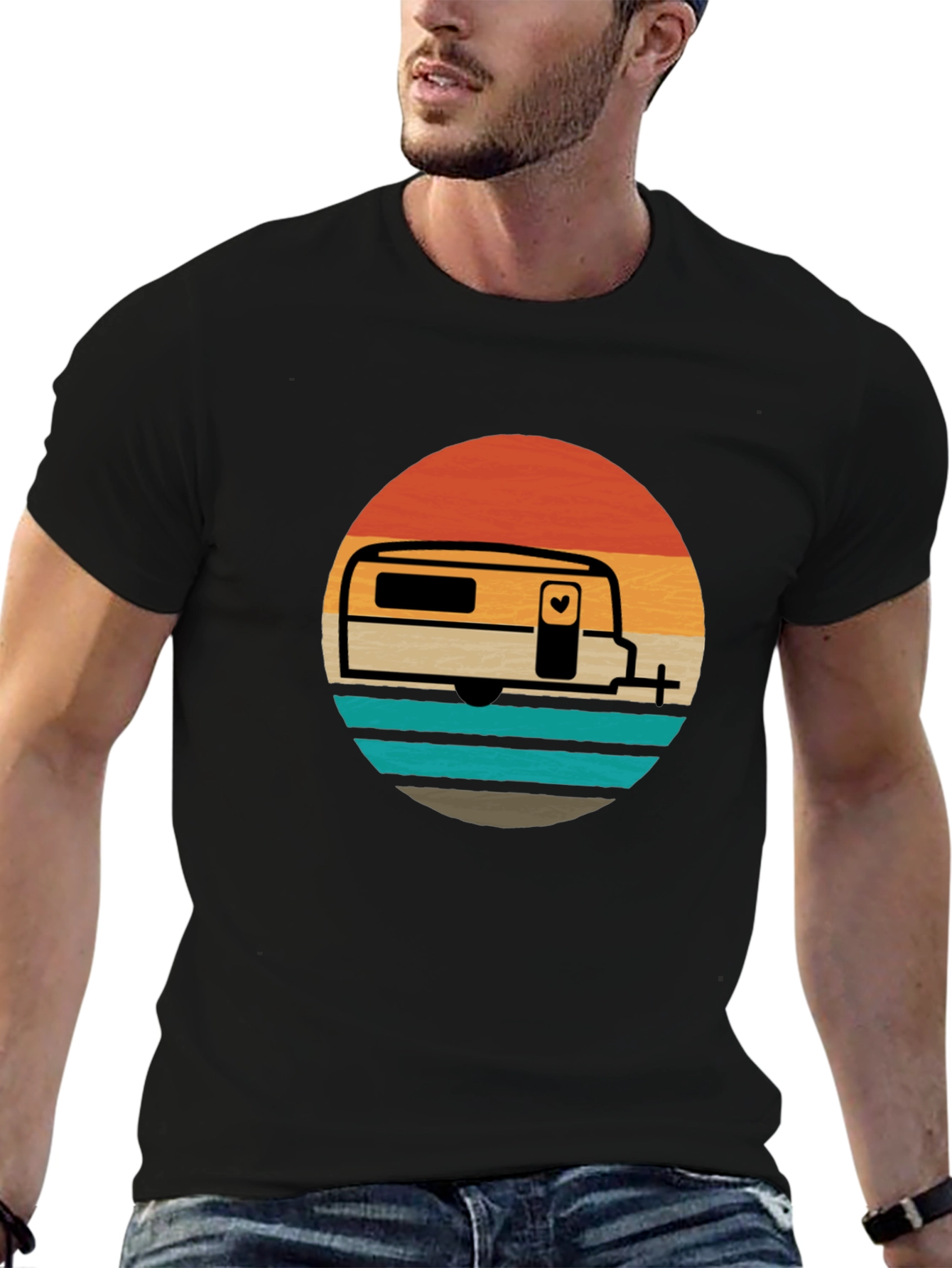 Black Retro Camper Van Graphic Tee - Adventure Awaits! view 6