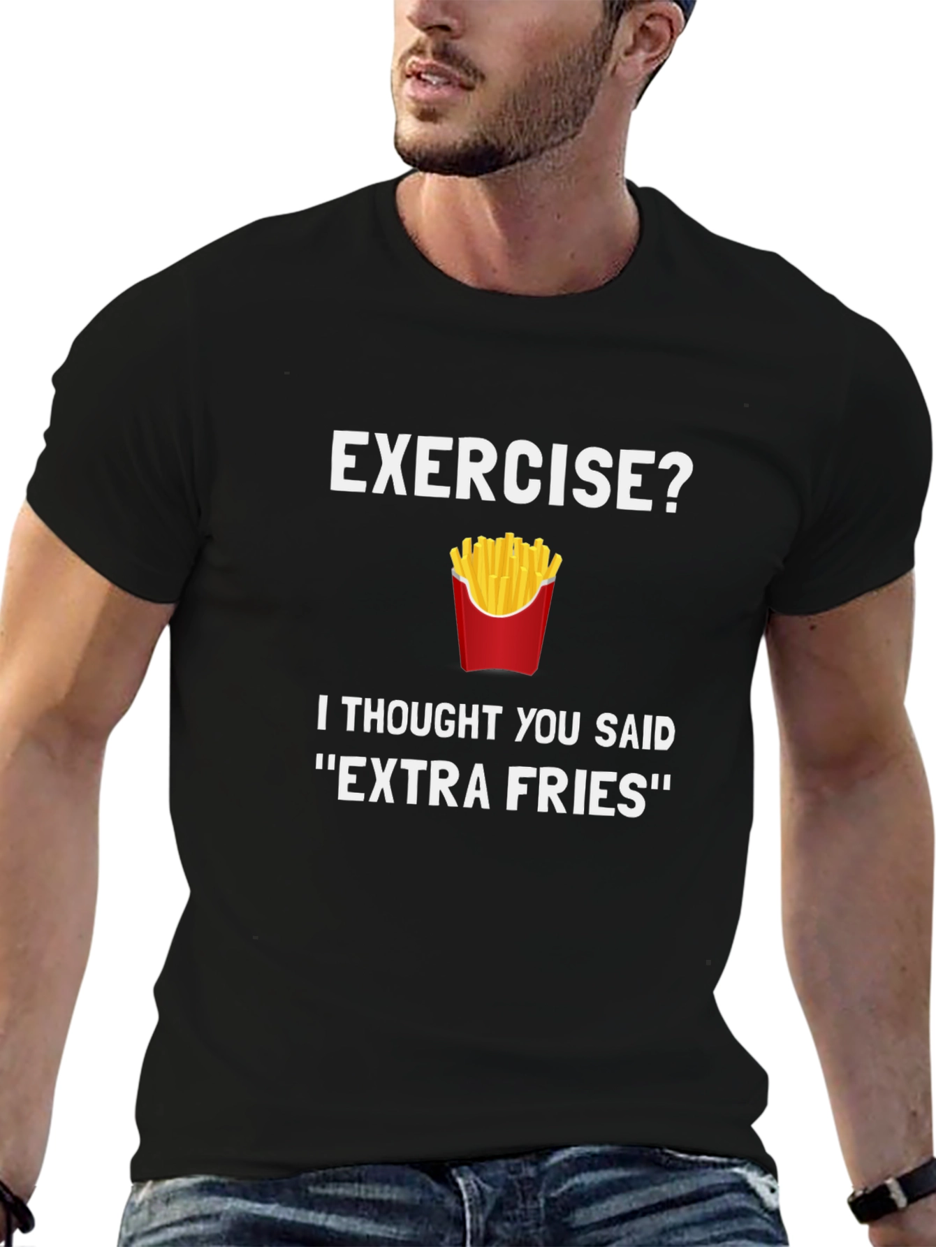 Black Extra Fries T-Shirt - Funny Foodie Tee view 6