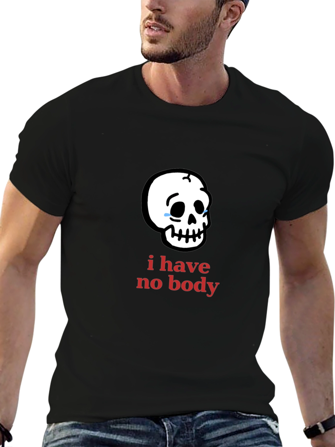 Black Humorous "I Have No Body" Skull Graphic Tee view 6