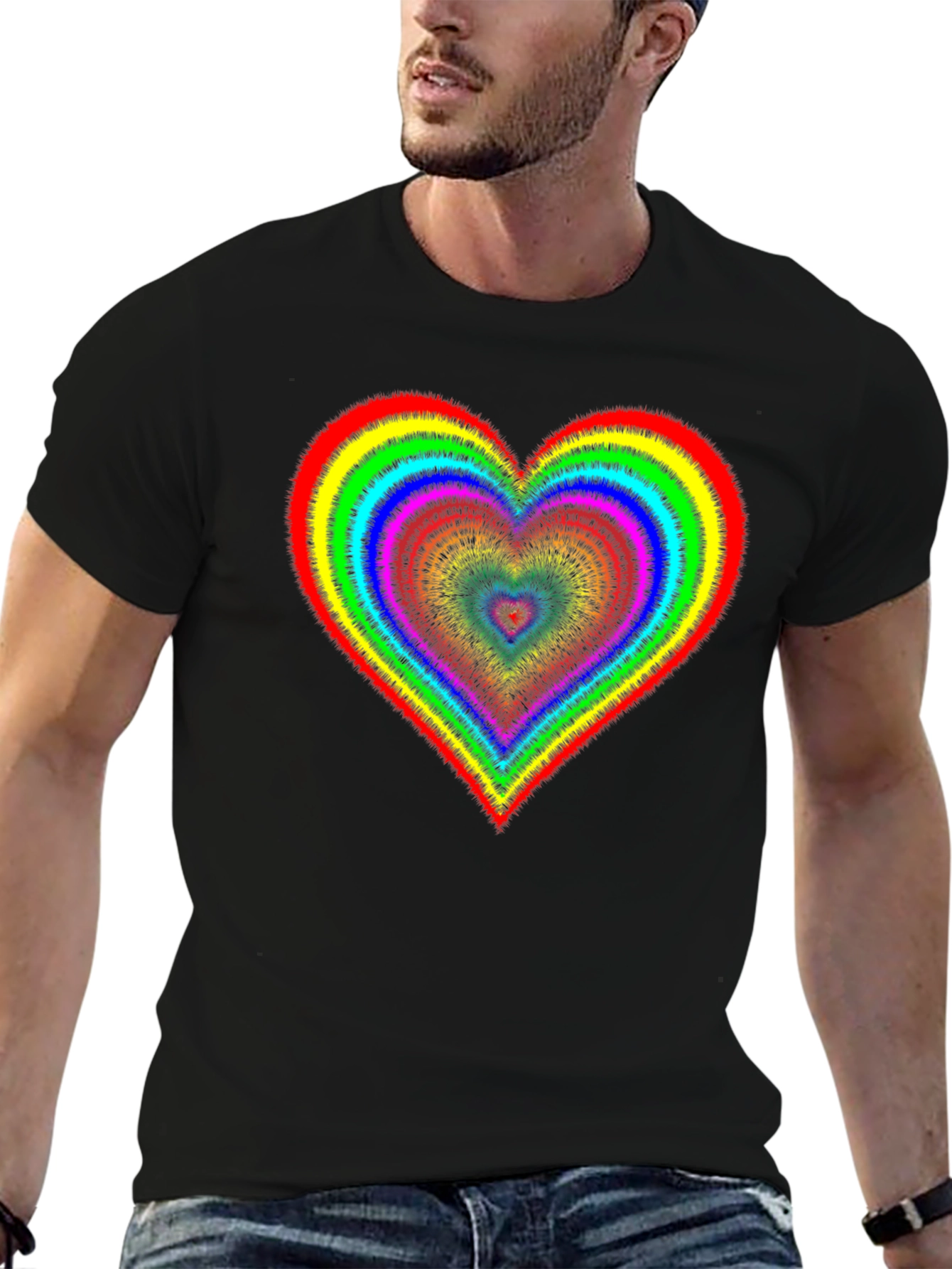 Black Rainbow Heart Graphic Black T-Shirt view 6