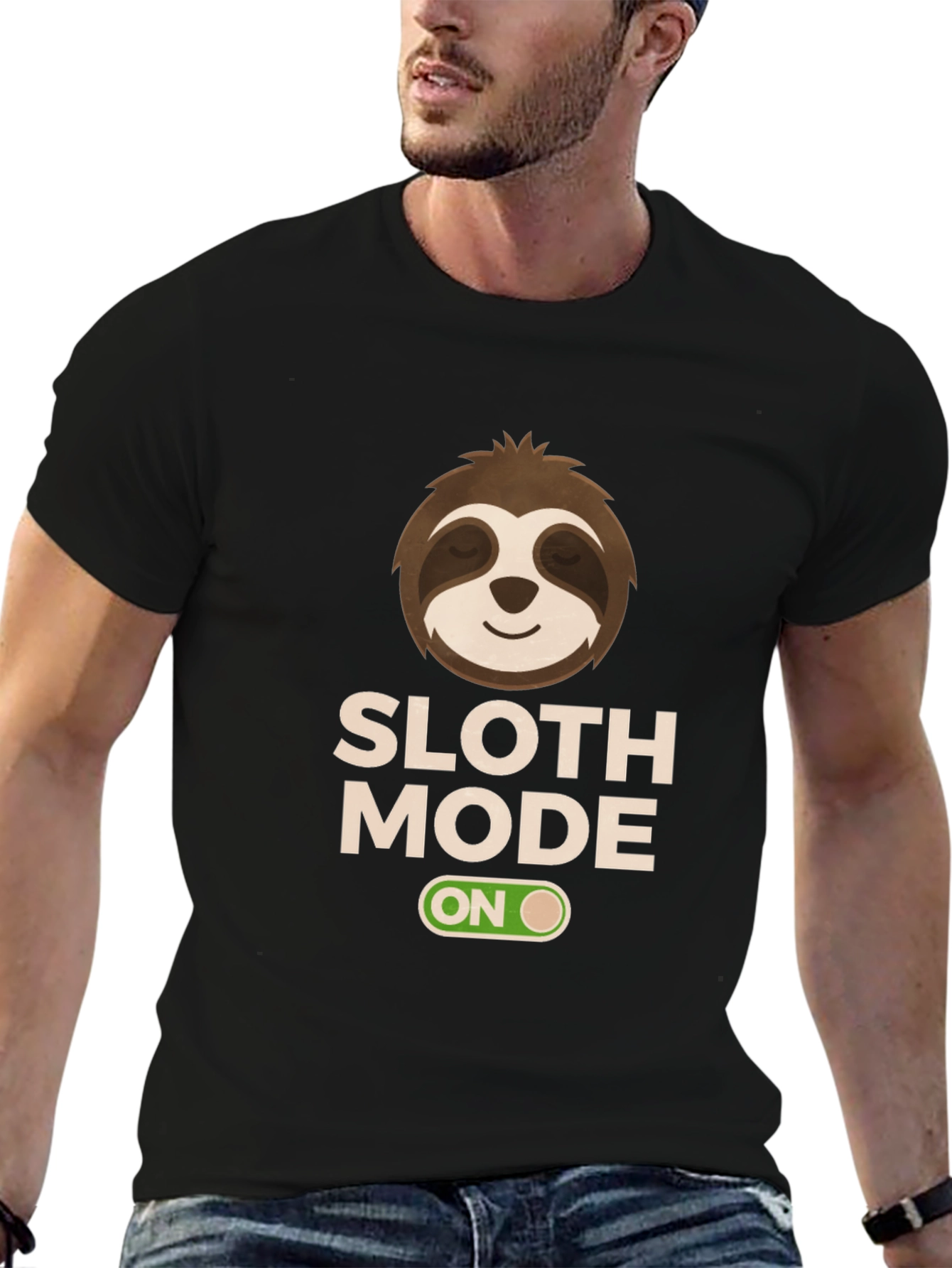 Black Sloth Mode On Black T-Shirt view 6