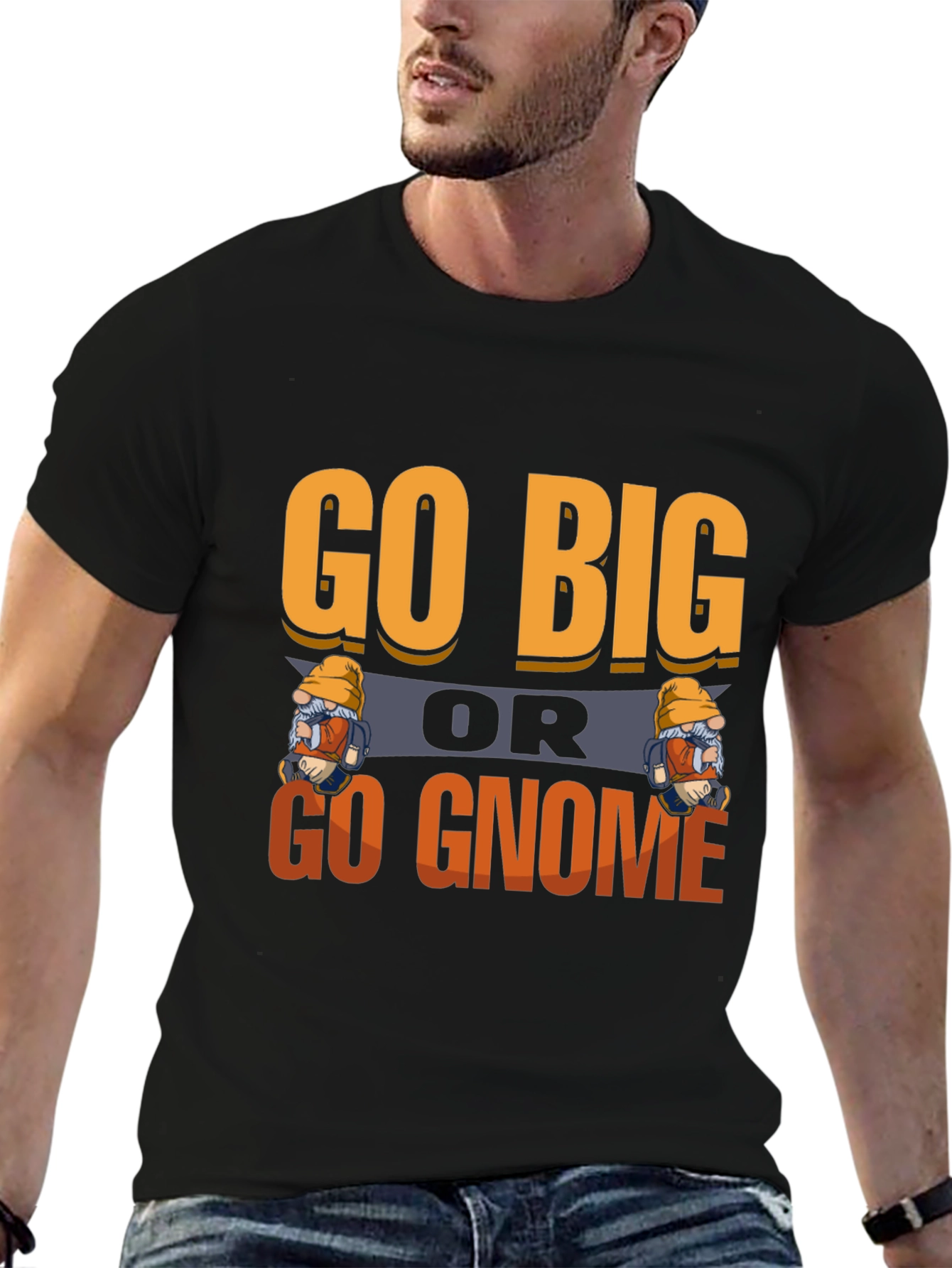 Black Go Big or Go Gnome Graphic Tee view 6
