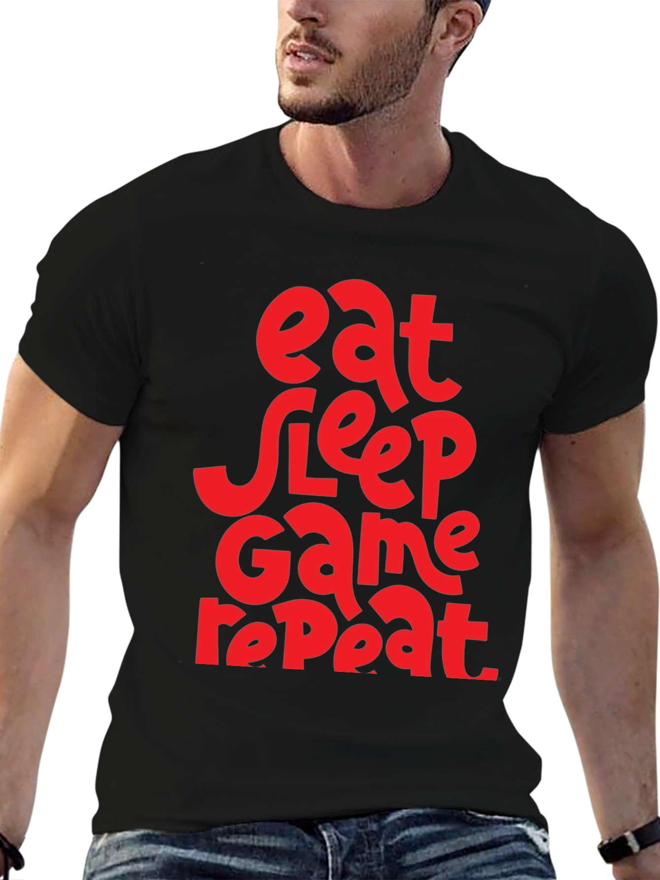 Black Eat Sleep Game Repeat Graphic Tee - Black view 6