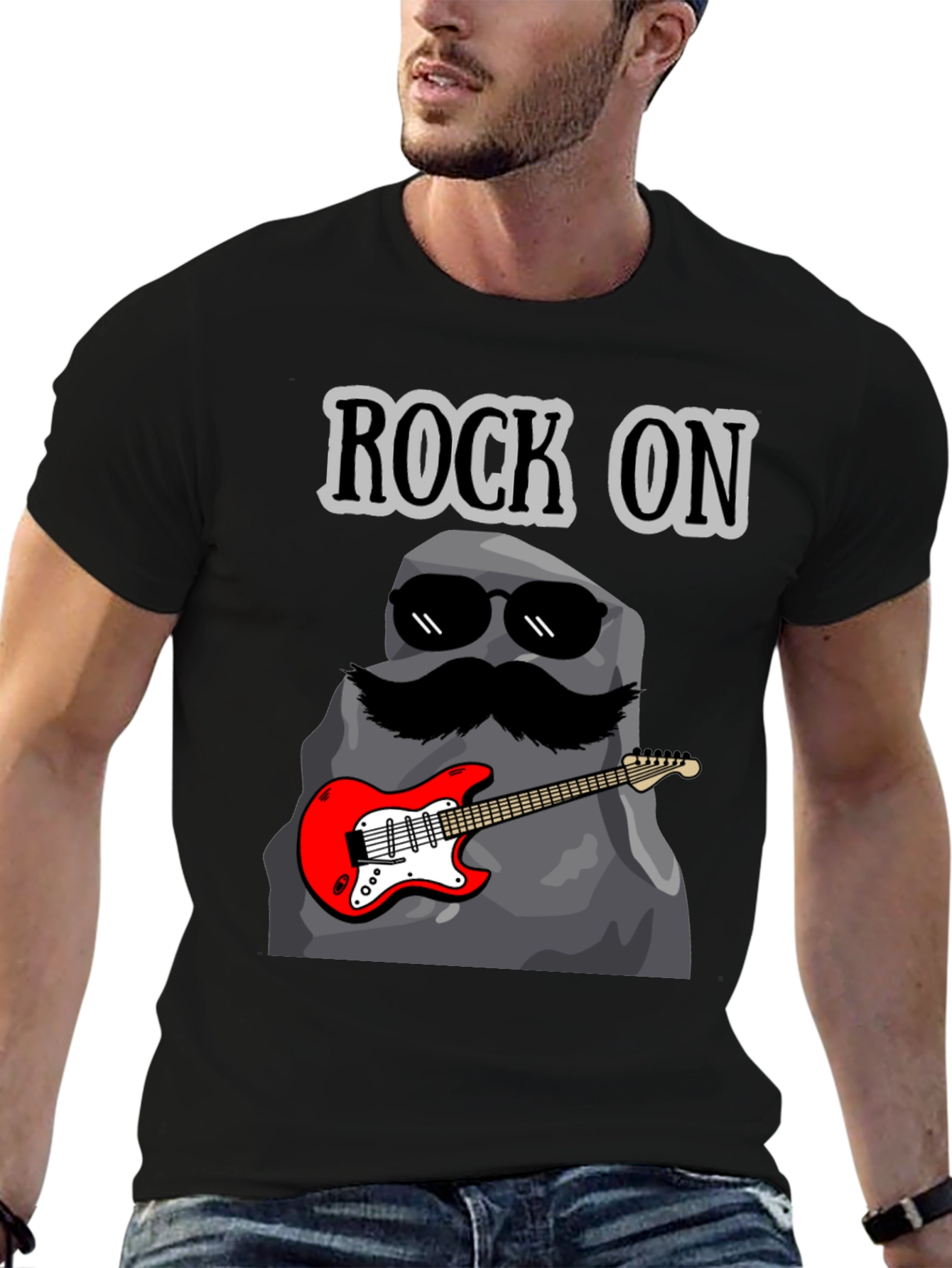 Black Rock On Graphic Tee - Funny Music Lover T-Shirt view 6