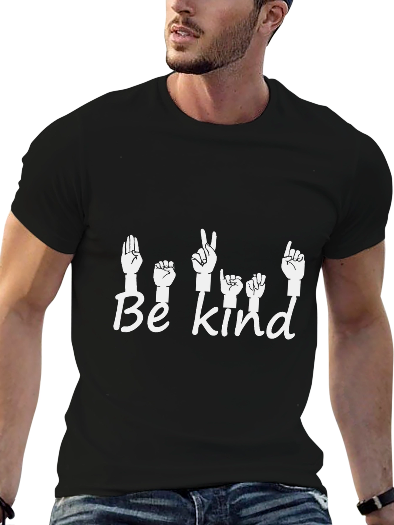 Black Be Kind Sign Language T-Shirt view 6