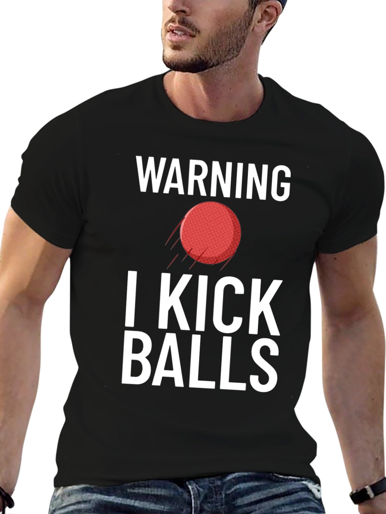 Black Warning I Kick Balls Graphic Tee view 6