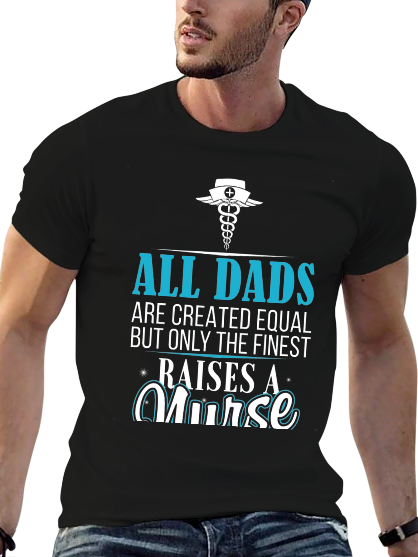Black Finest Dad Raises A Nurse Graphic T-Shirt view 6