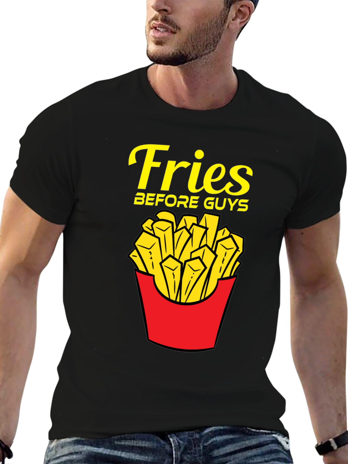 Black Fries Before Guys T-Shirt - Funny Foodie Tee view 6