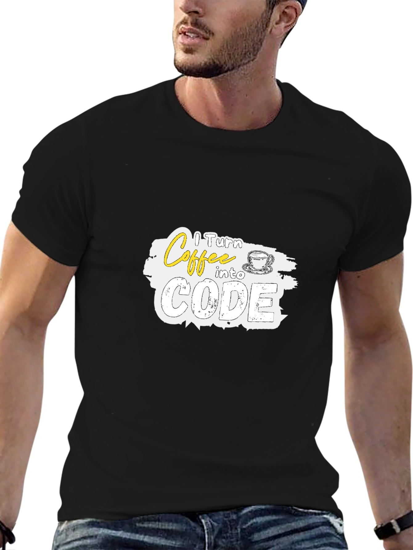 Black Coffee to Code Graphic Tee - Programmer Humor T-Shirt view 6
