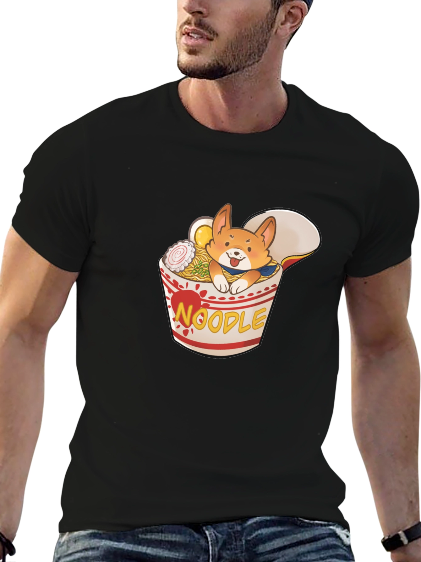 Black Noodle Corgi T-Shirt - Ramen Dog Tee view 6