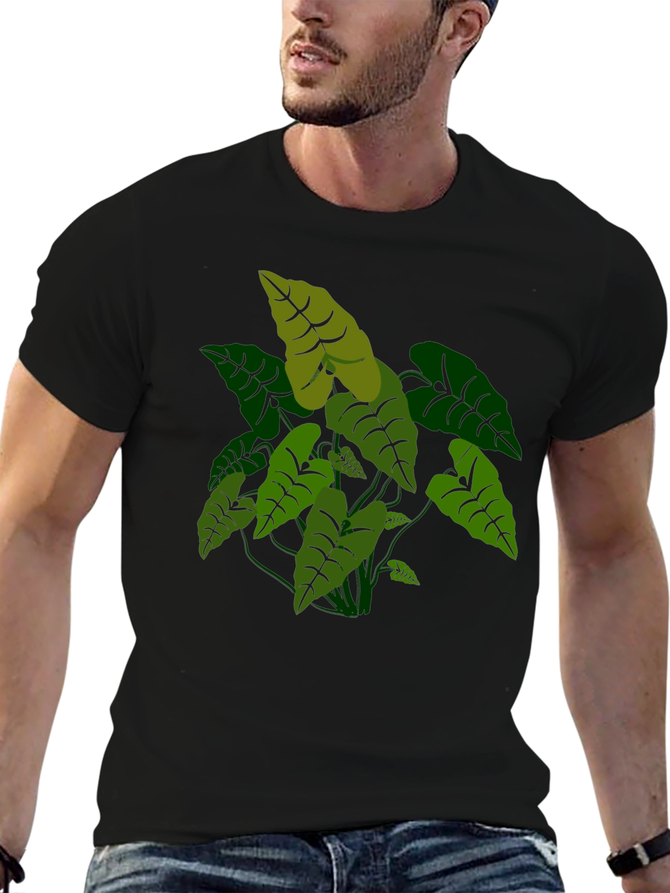 Black Tropical Plant Graphic Tee - Black Cotton T-Shirt view 6