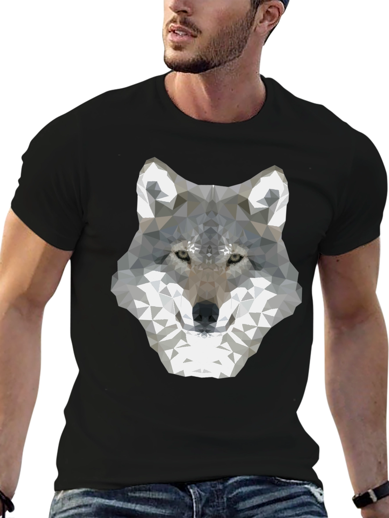 Black Geometric Wolf Graphic Tee - Modern Style view 6