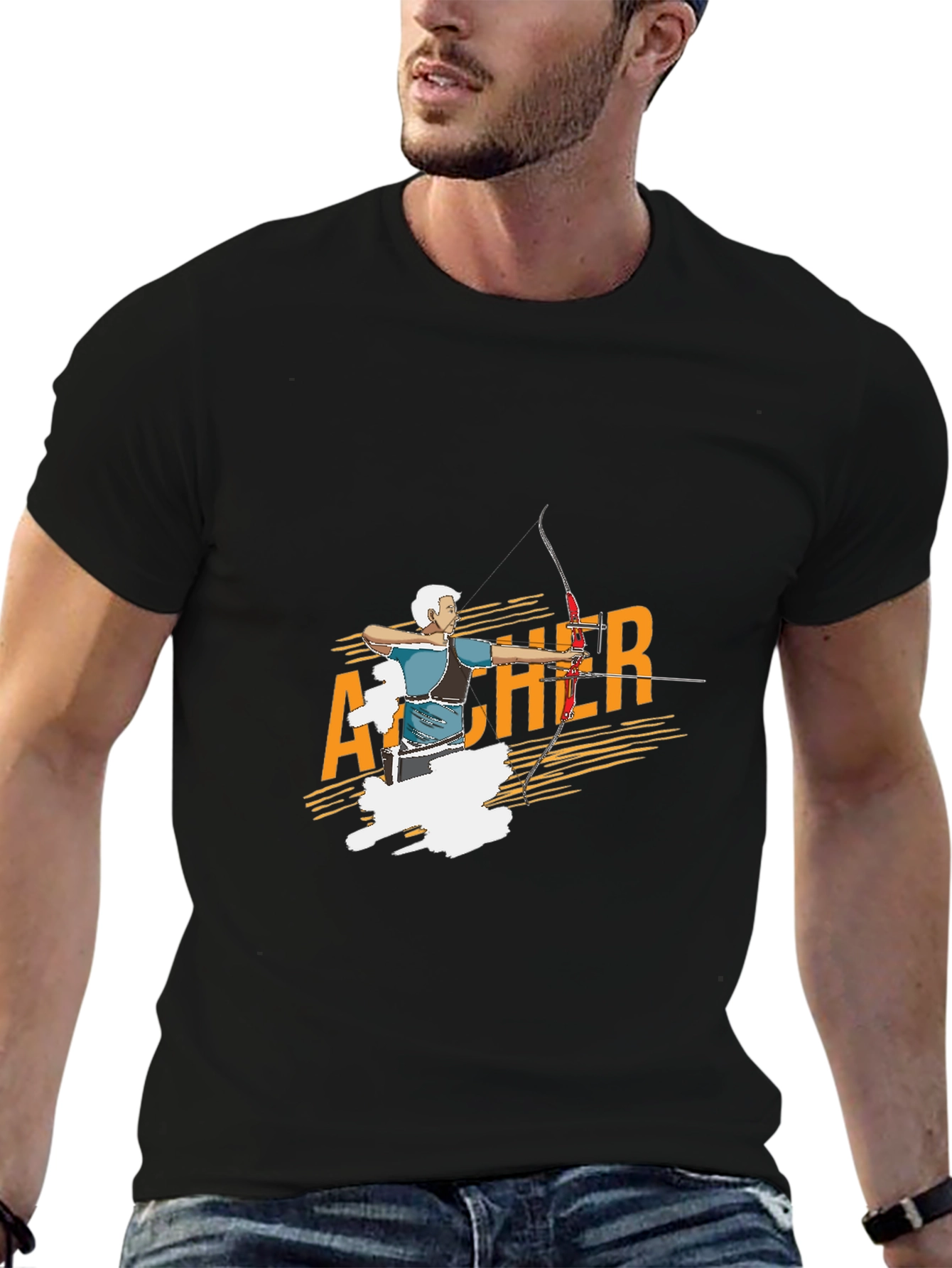 Black Archer Graphic T-Shirt - Sporty Tee for Men view 6