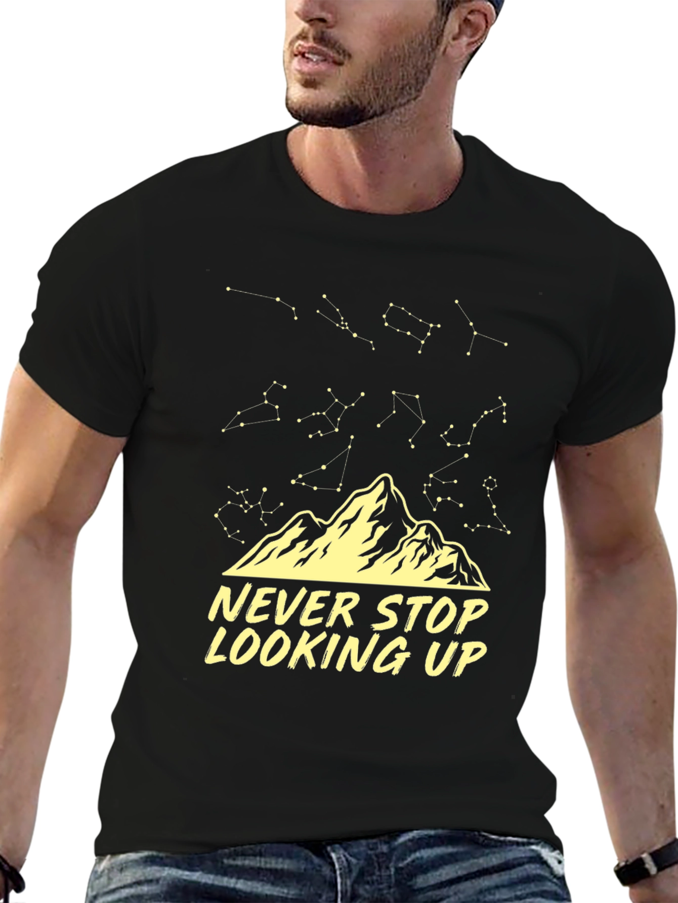 Black Never Stop Looking Up Constellation T-Shirt view 6