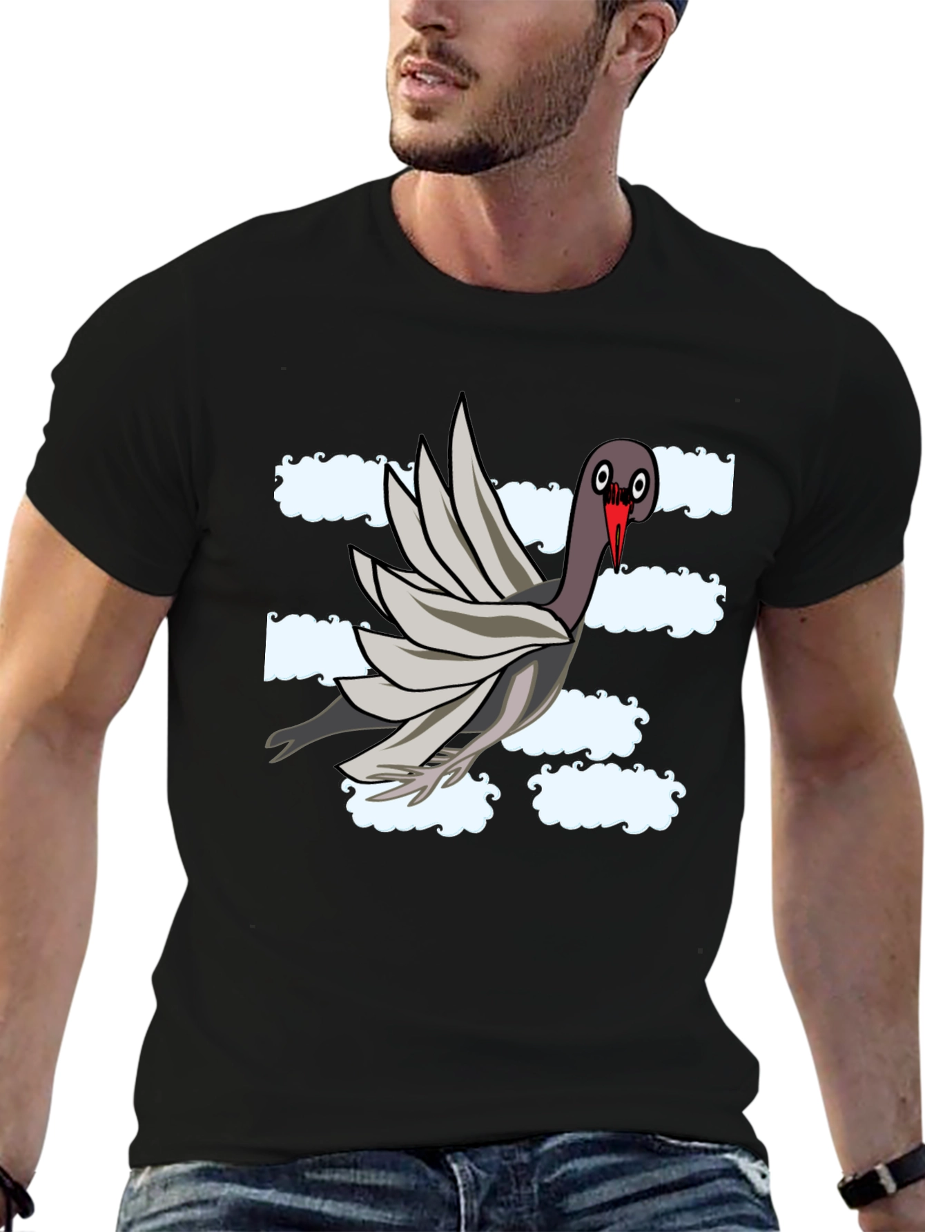 Black Funny Pigeon Graphic T-Shirt view 6