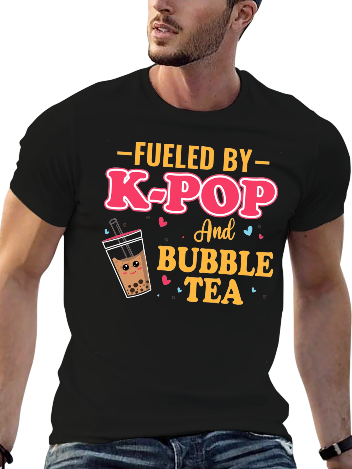 Black Fueled By K-Pop & Bubble Tea Graphic Tee view 6