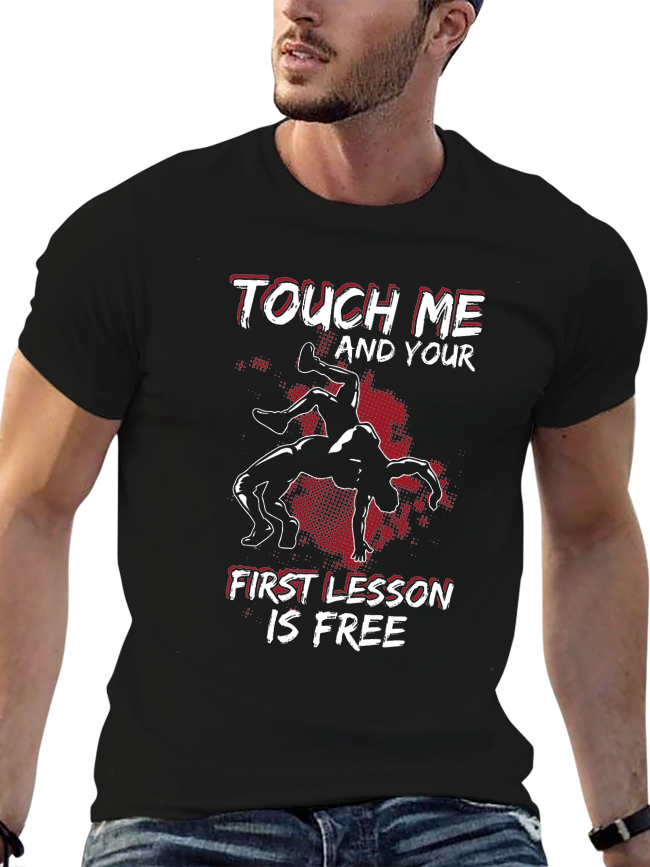 Black Wrestling T-Shirt: Touch Me, First Lesson Free view 6