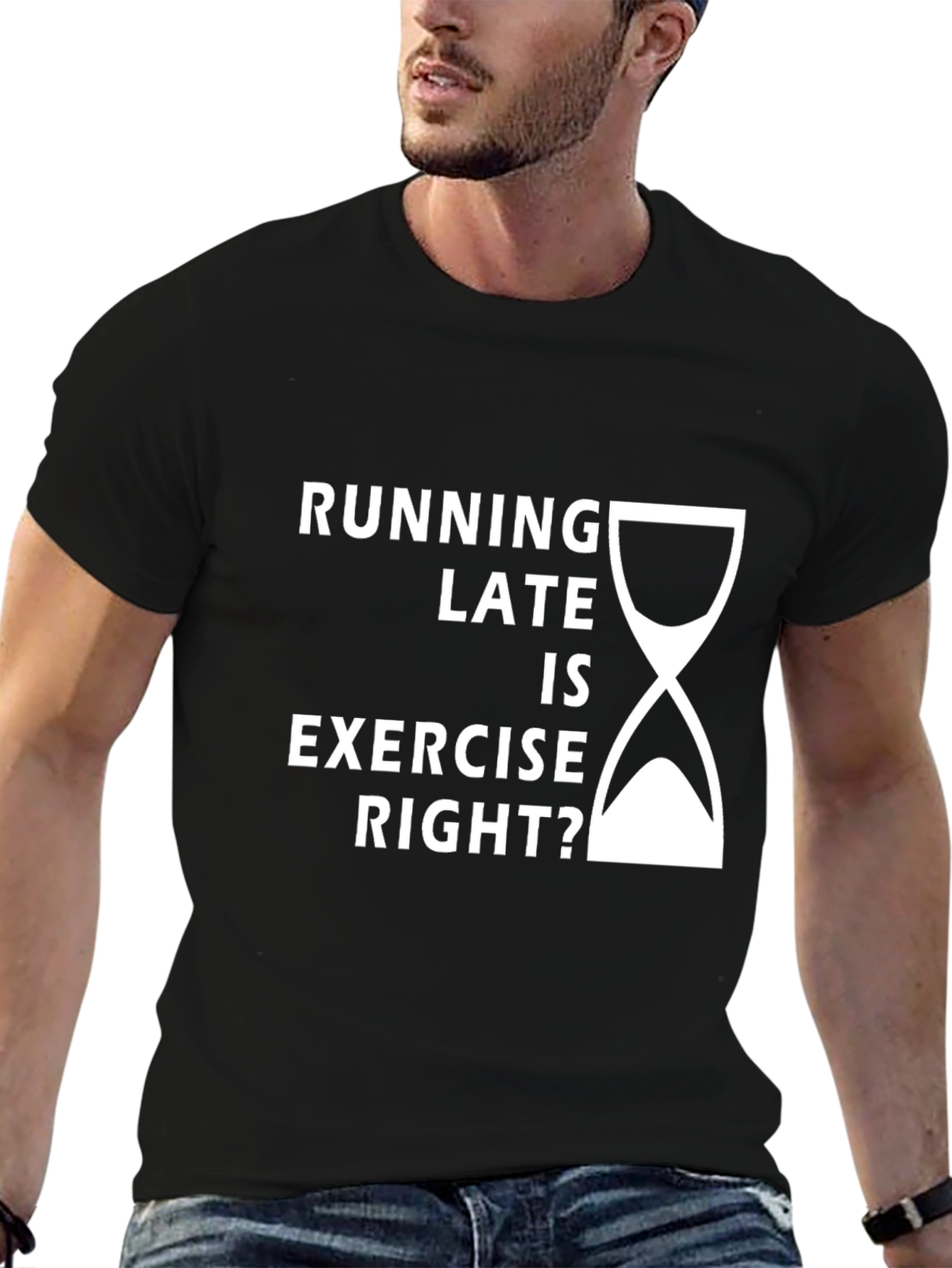 Black Funny Running Late Exercise T-Shirt view 6