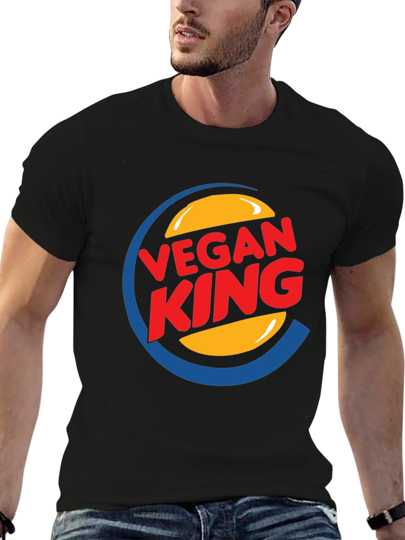 Black Vegan King Graphic Tee - Black Cotton Blend view 6