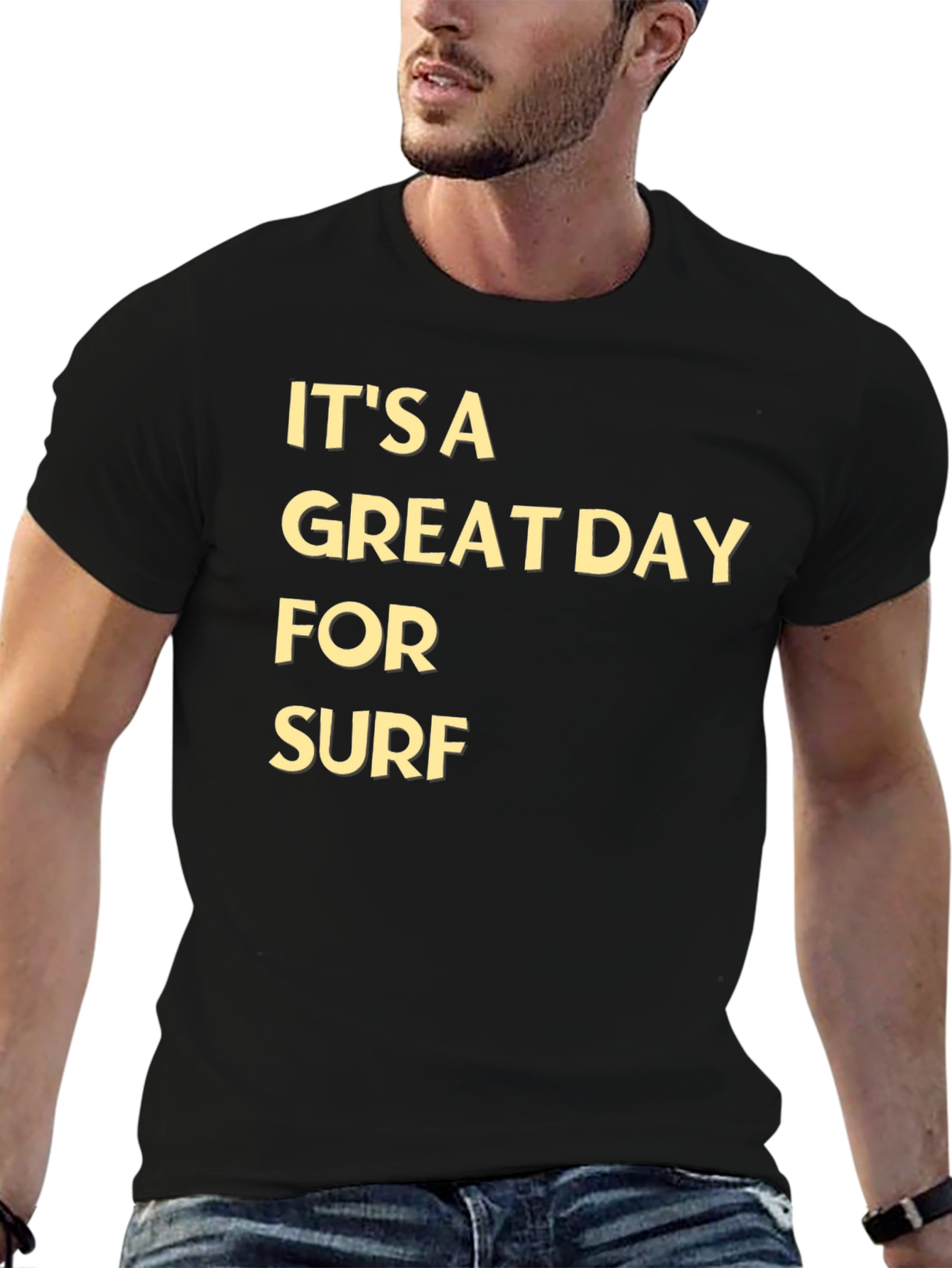 Black It's a Great Day for Surf T-Shirt view 6