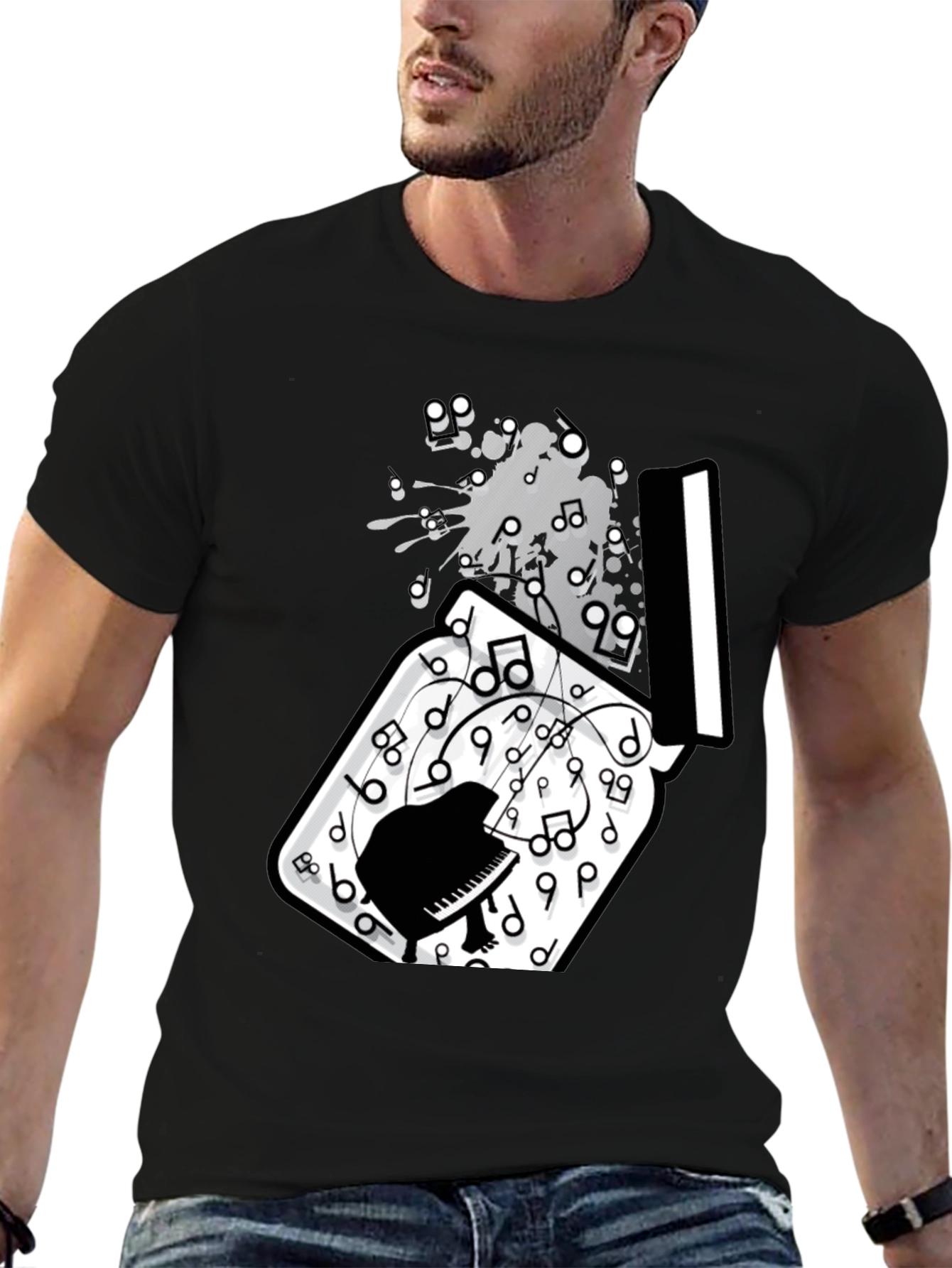 Black Piano Music Notes T-Shirt view 6