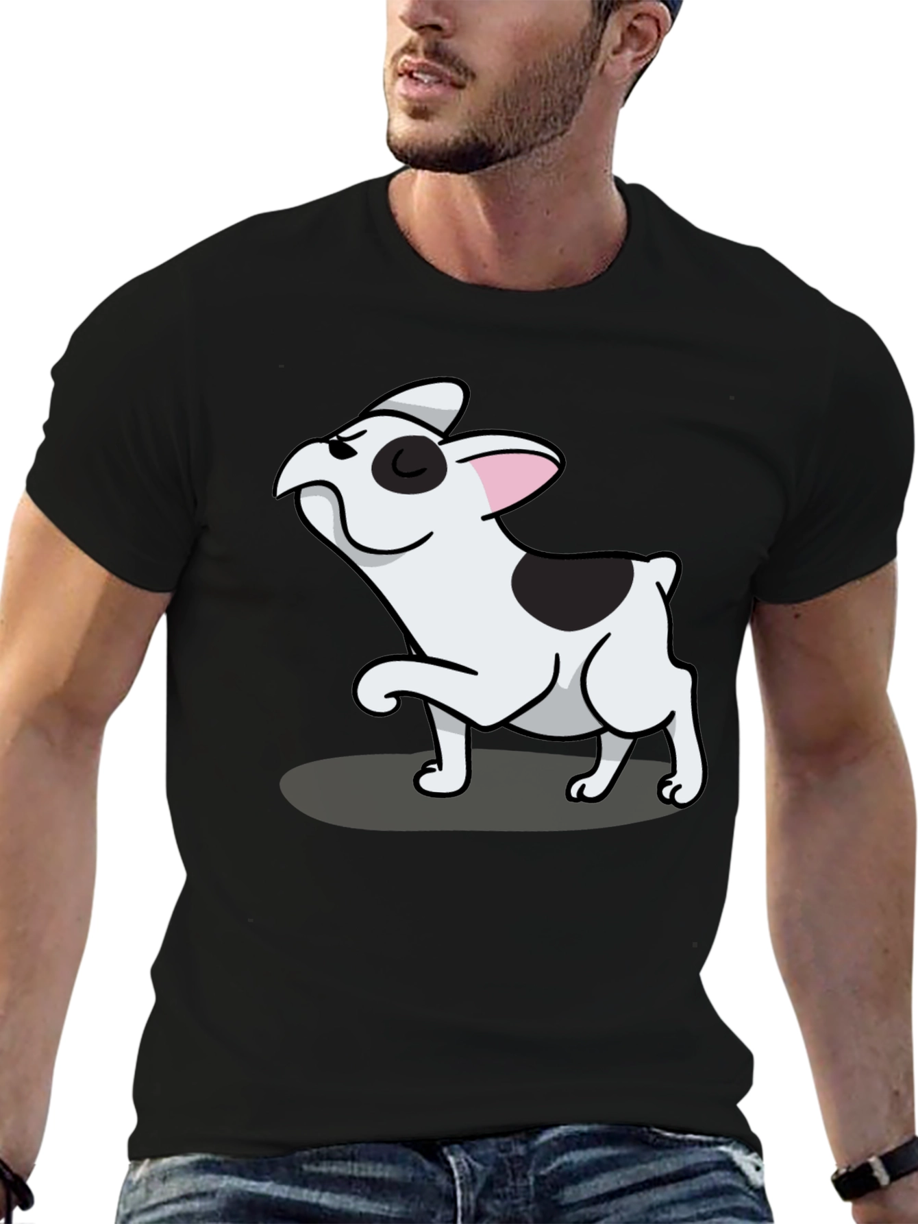 Black Black Tee with Cute Cartoon French Bulldog Design view 6