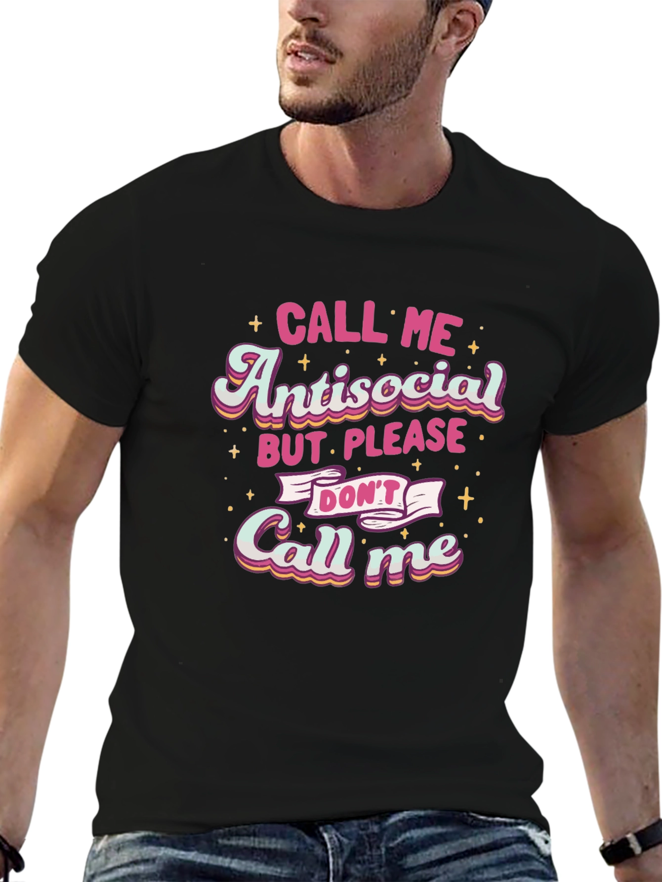 Black Antisocial Please Don't Call Me T-Shirt view 6