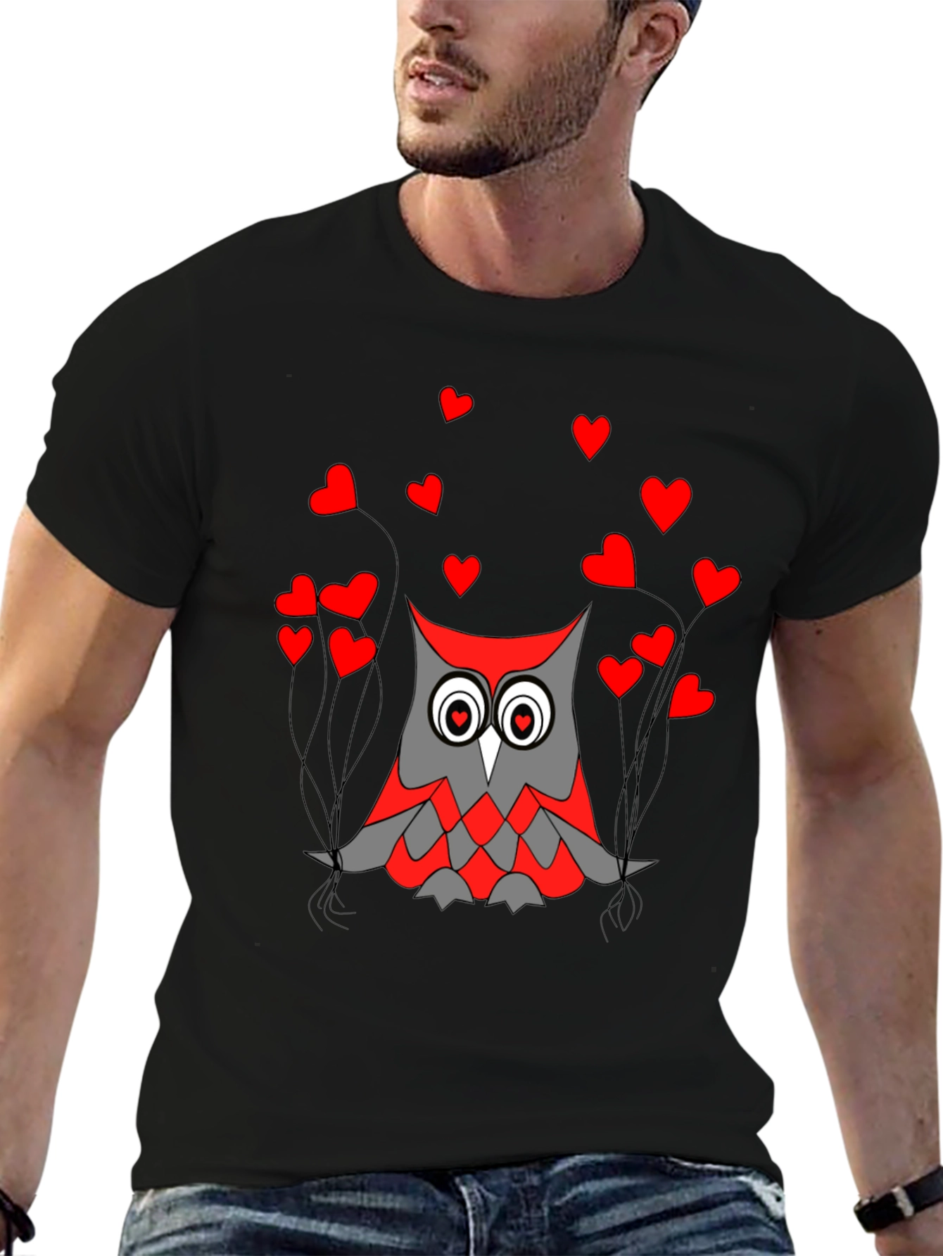 Black Owl Love Graphic Tee - Black Crew Neck T-Shirt view 6