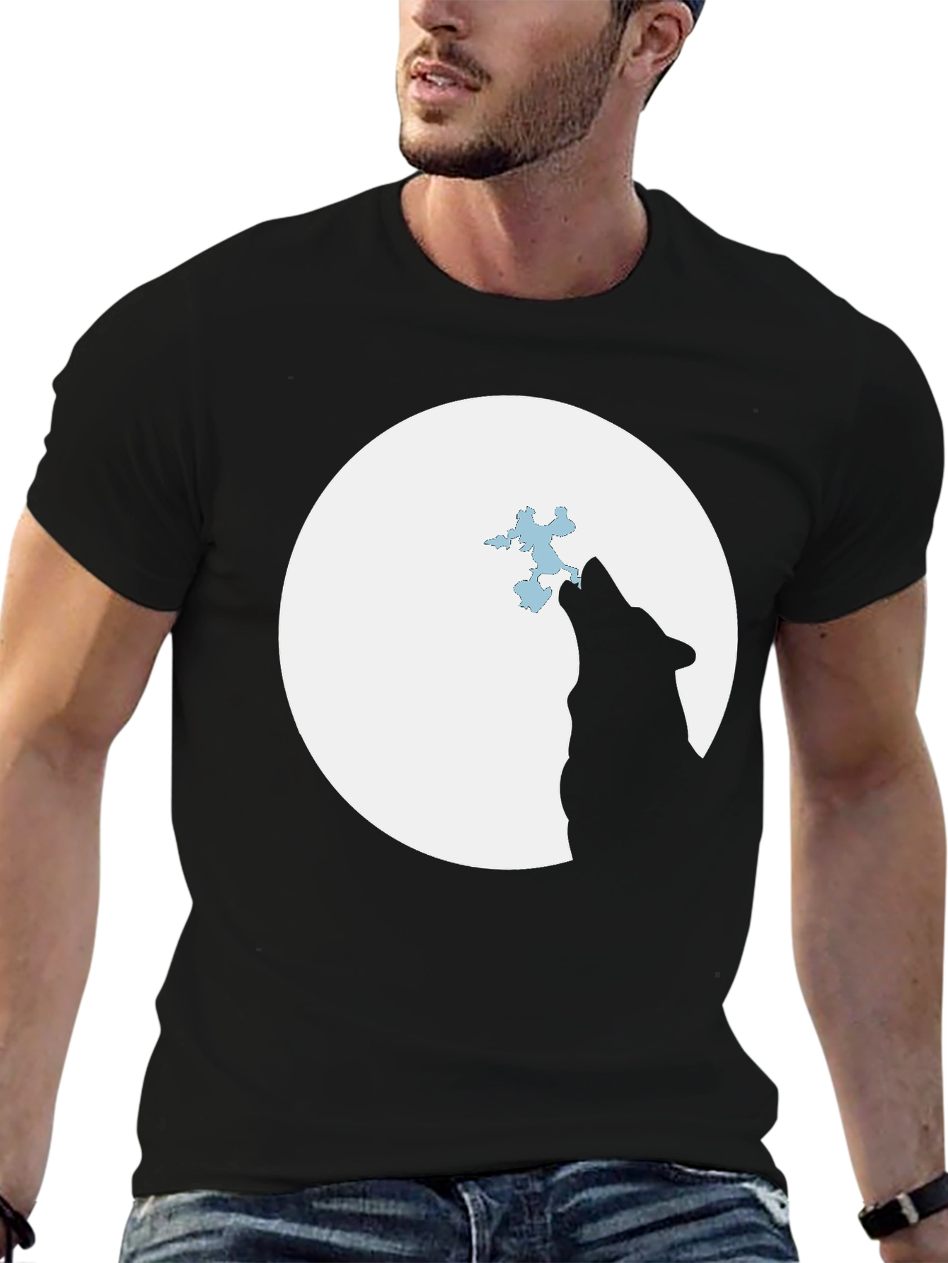 Black Wolf Moon T-Shirt - Black Graphic Tee view 6