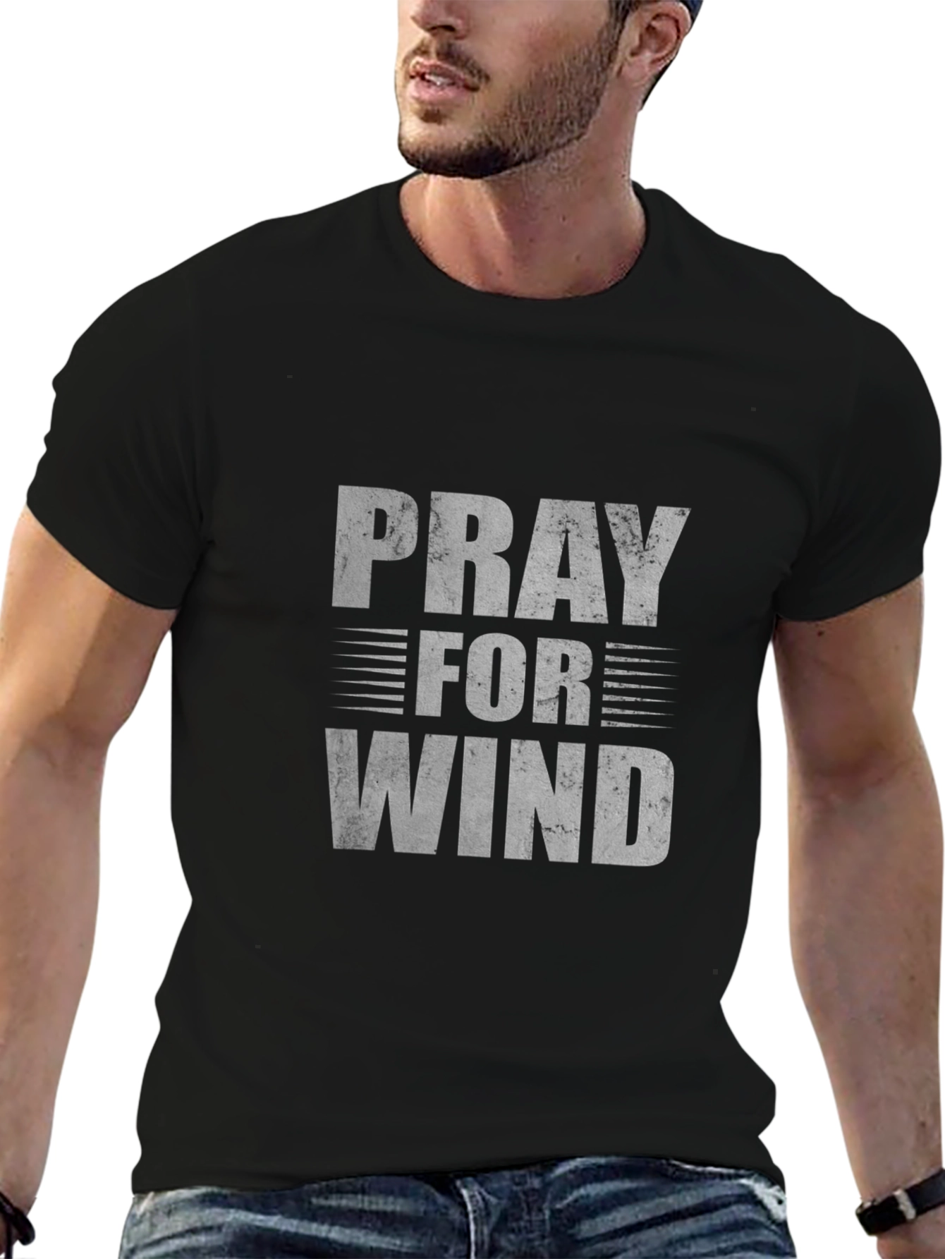 Black Pray for Wind Graphic T-Shirt - Black Crew Neck Tee view 6