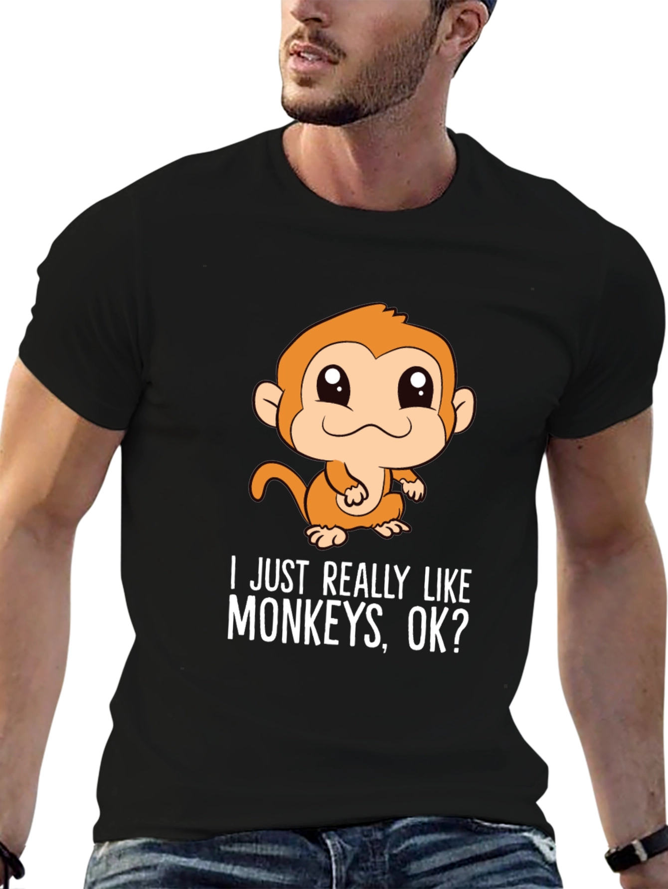 Black Funny Monkey T-Shirt - I Just Really Like Monkeys, OK? view 6