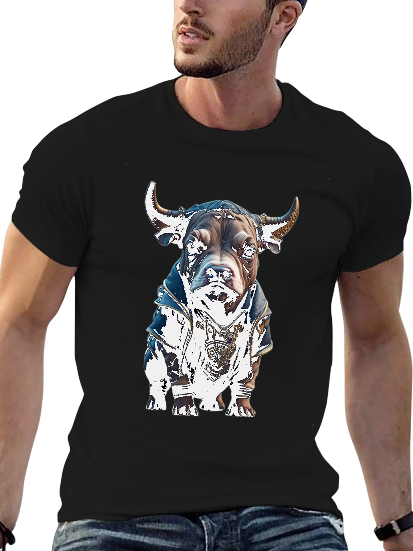 Black Bull Dog Graphic Tee - Stylish Black T-Shirt view 6