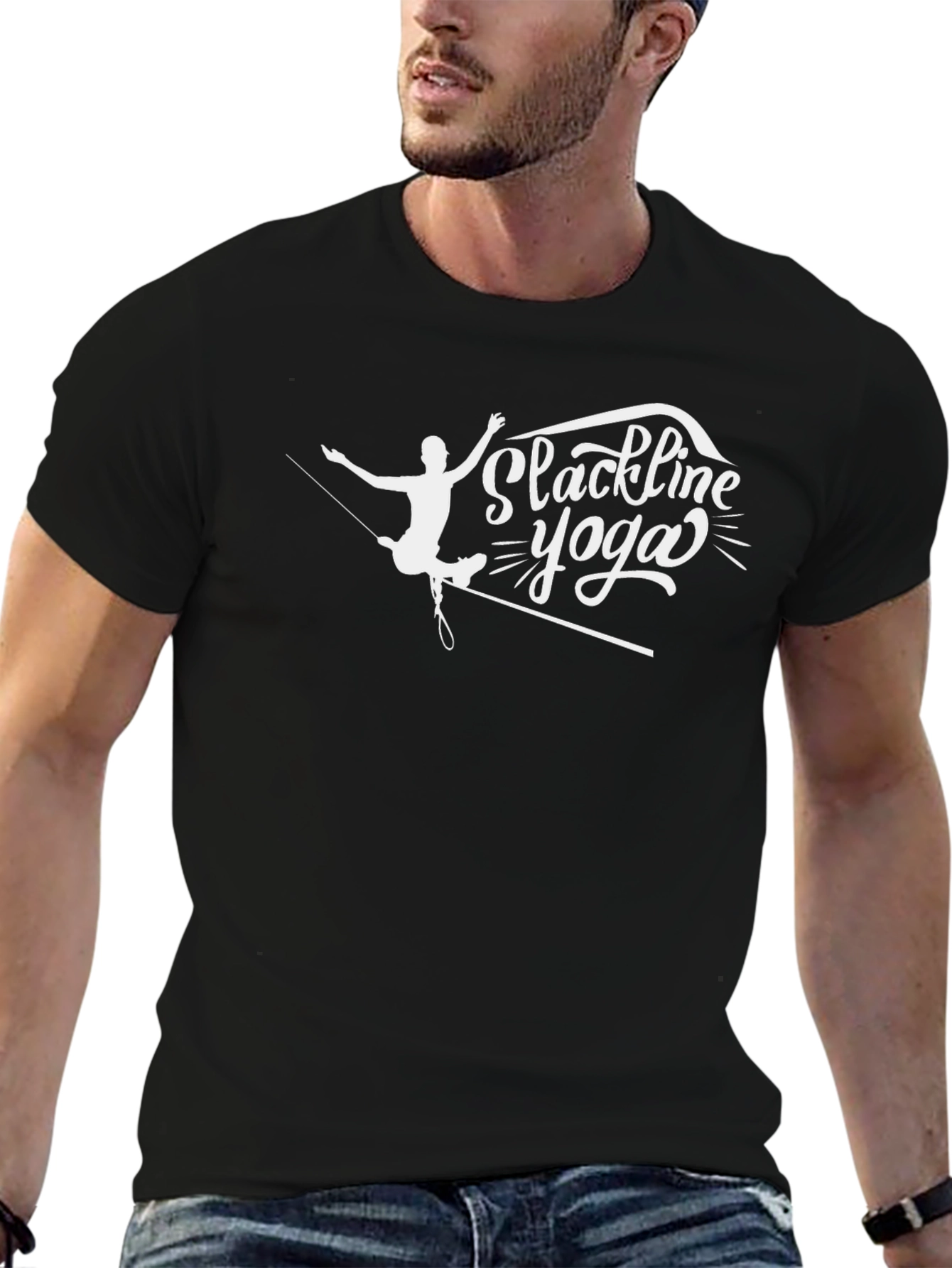 Black Slackline Yoga Graphic T-Shirt - Black Cotton Blend view 6