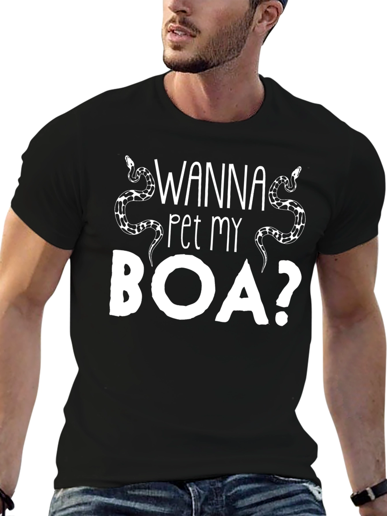Black Wanna Pet My Boa? Graphic Tee - Funny Snake T-Shirt view 6