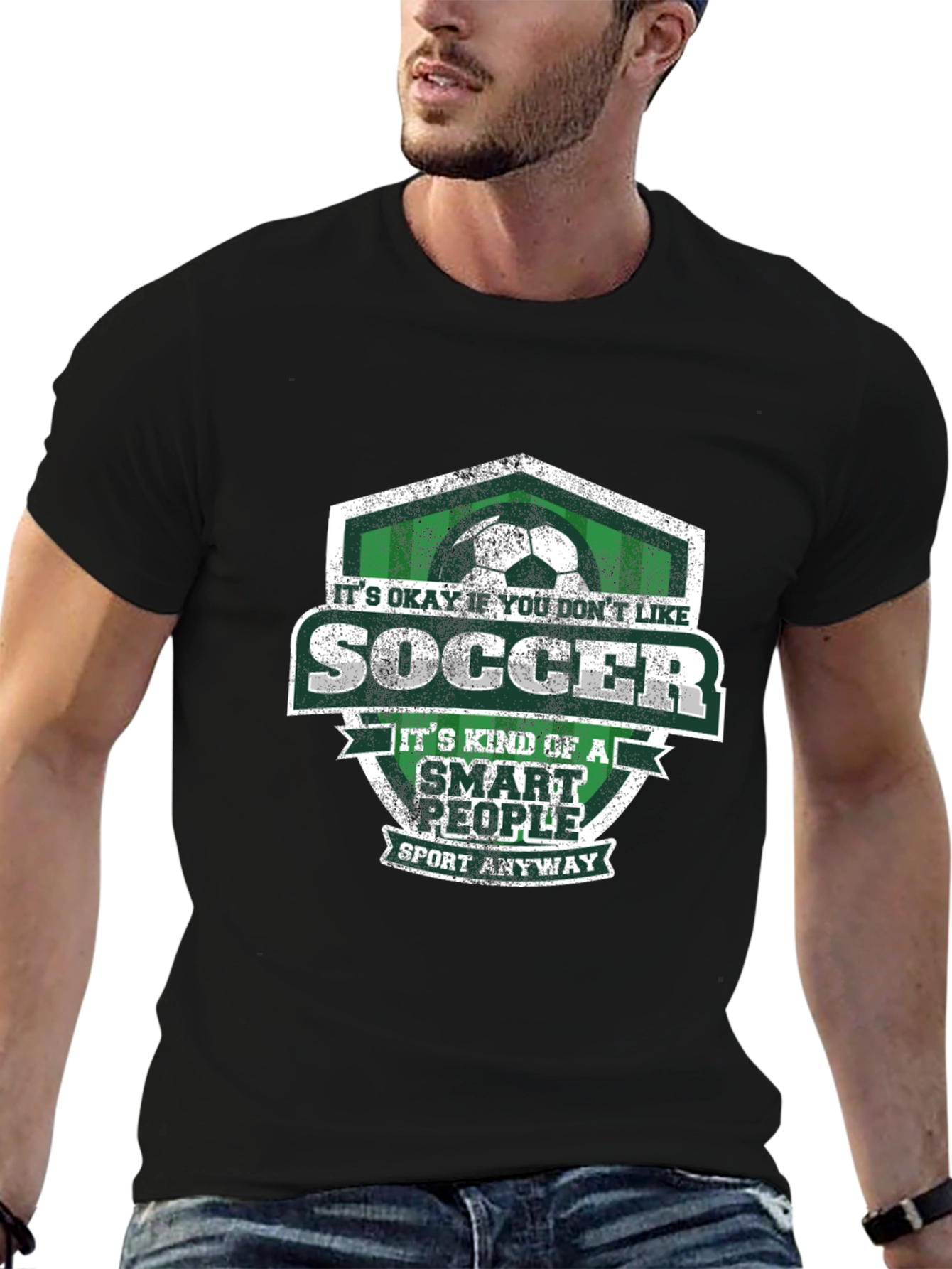 Black Soccer Smart People Graphic T-Shirt view 6