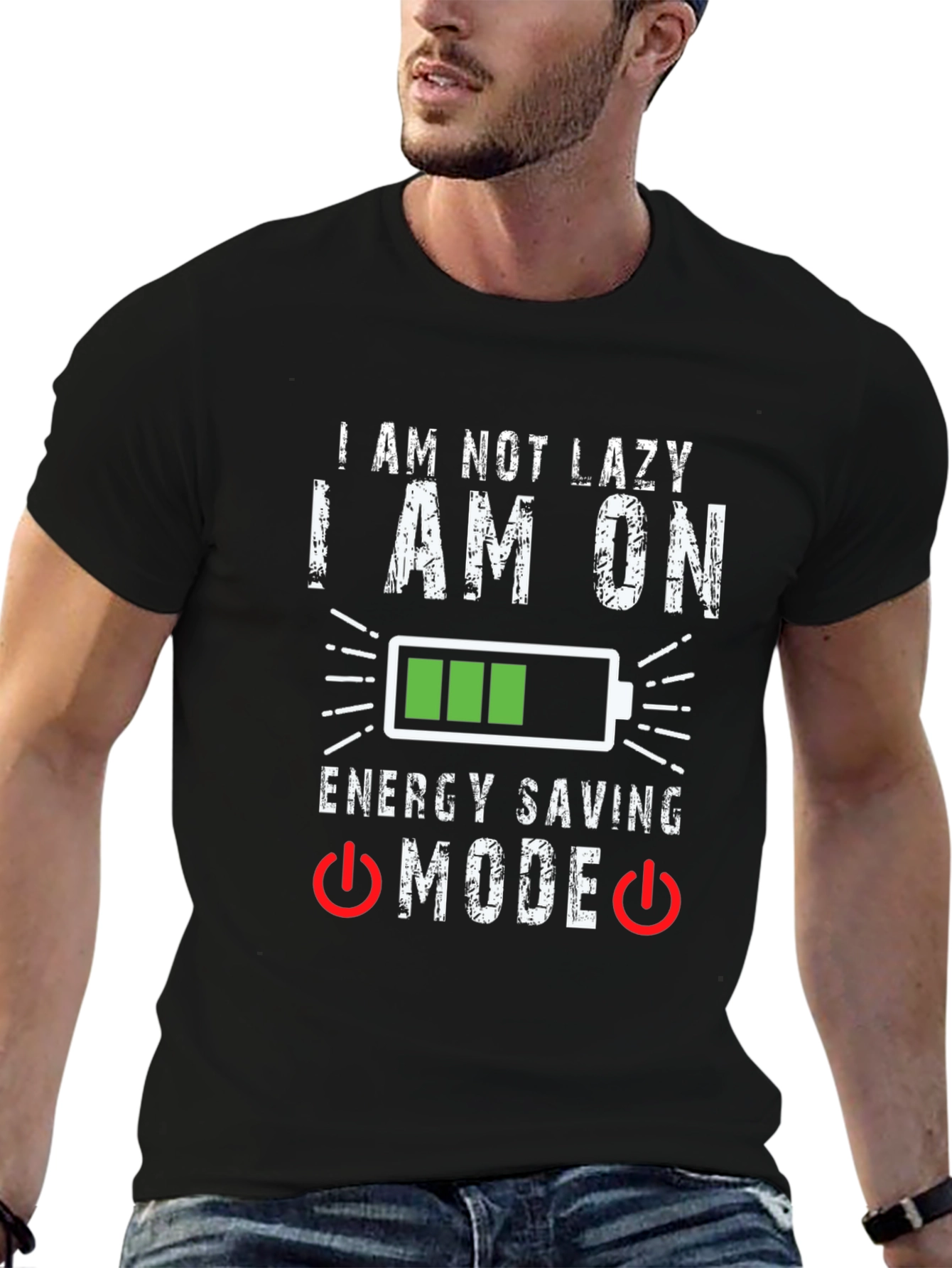 Black Funny Energy Saving Mode Graphic T-Shirt view 6