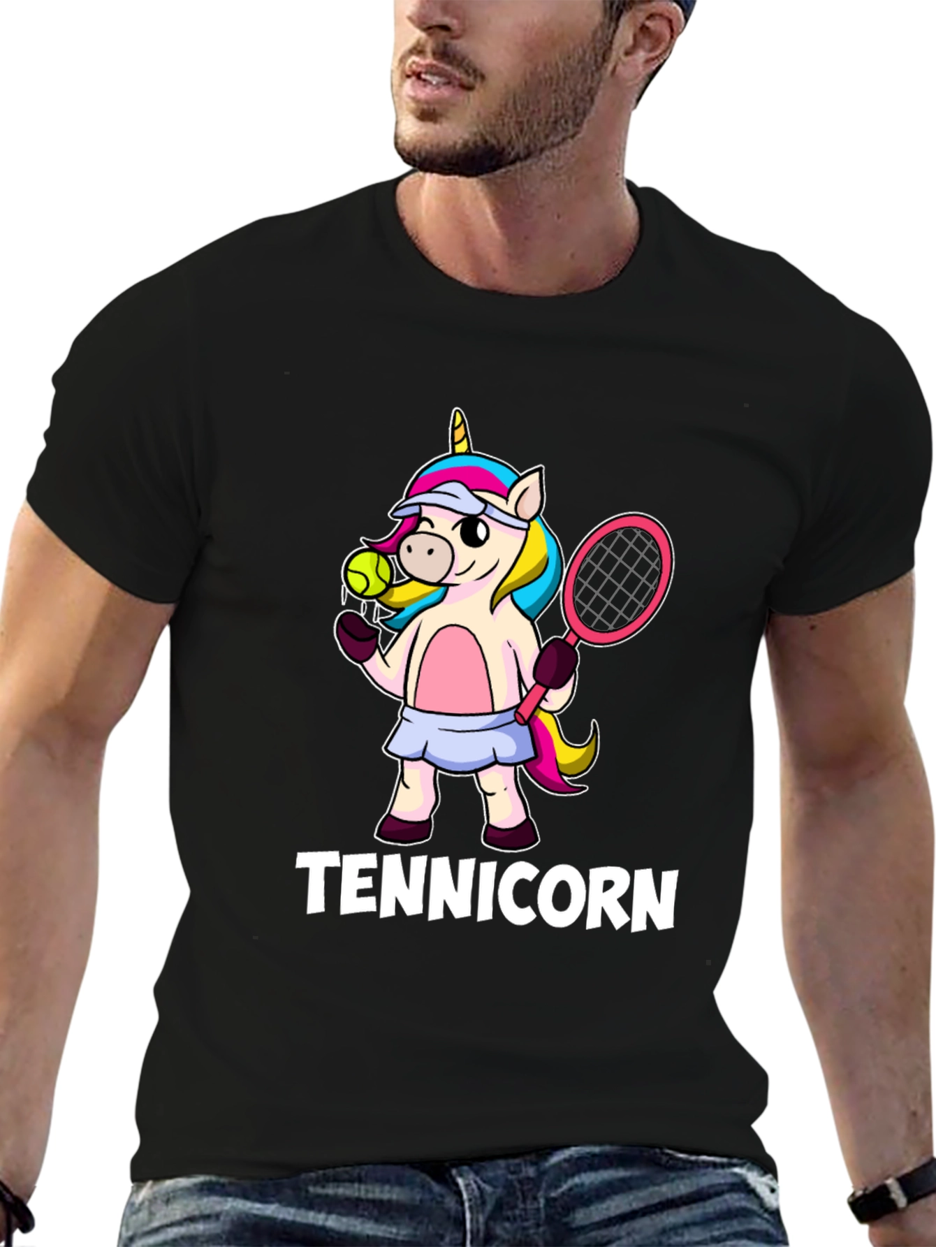 Black Tennicorn Graphic T-Shirt - Tennis Unicorn view 6