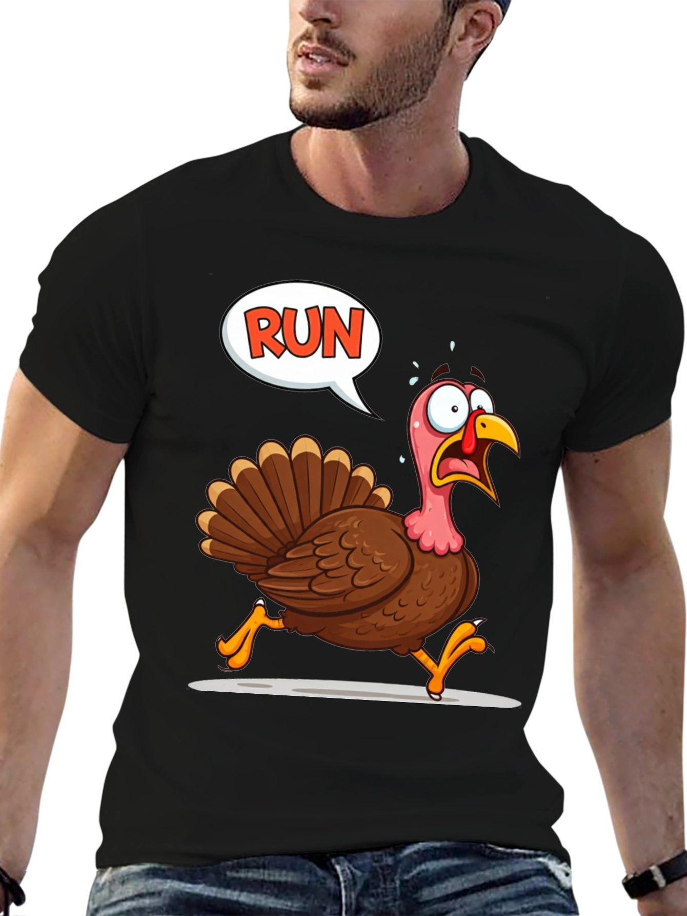 Black Run Turkey T-Shirt - Thanksgiving Fun view 6