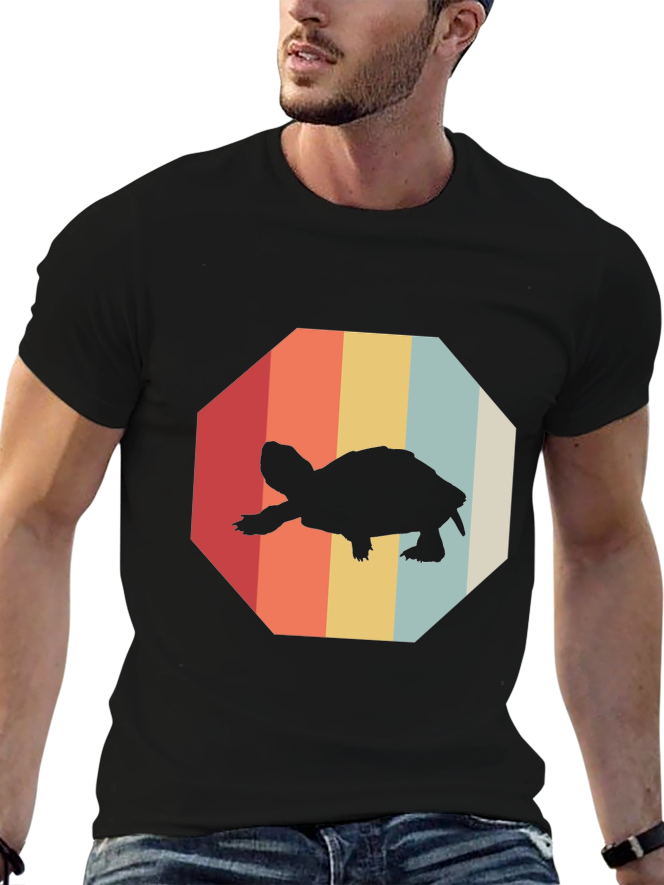 Black Retro Turtle Graphic Tee - Vintage Style T-Shirt view 6
