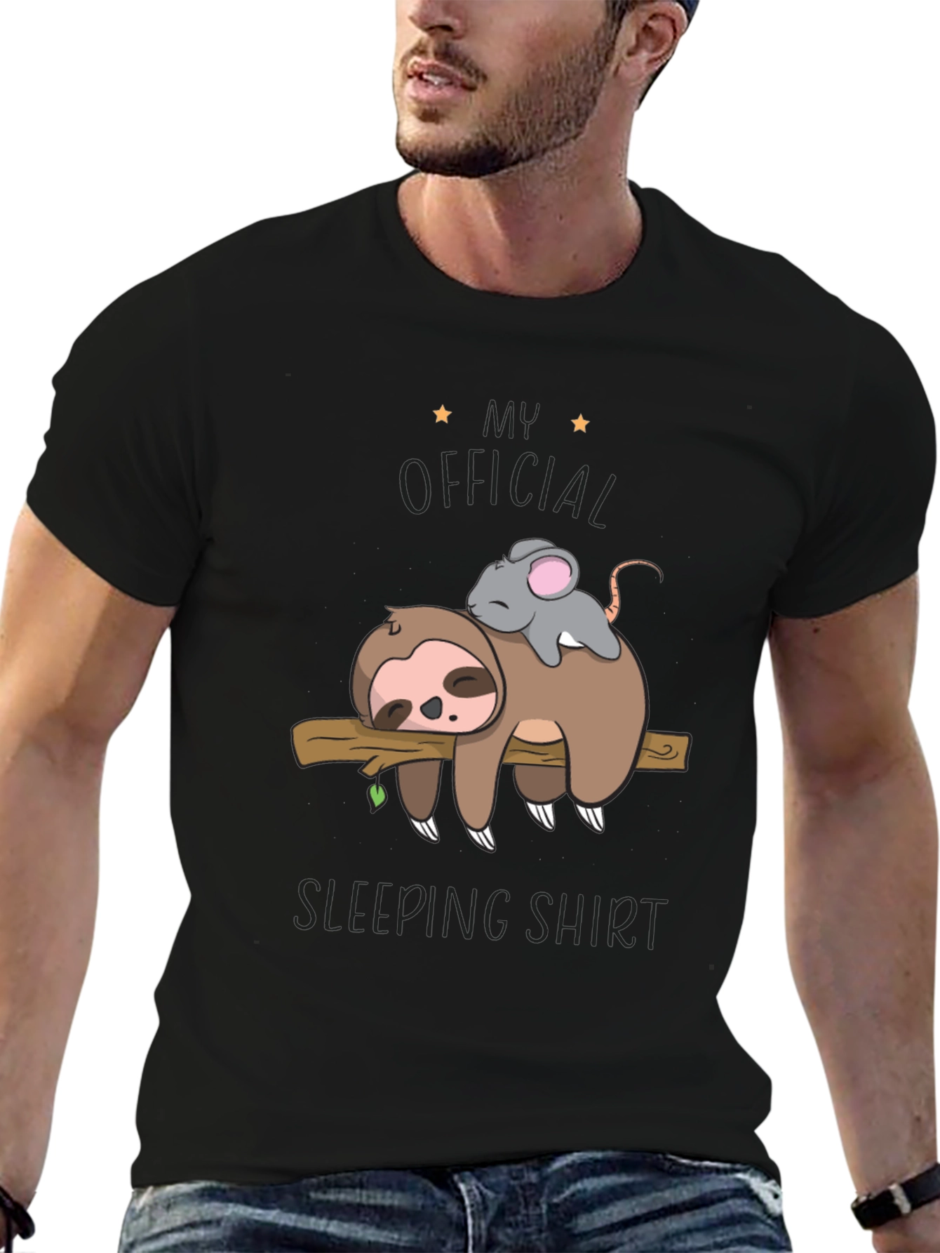Black Sloth and Mouse Sleeping Shirt - Official Sleepwear view 6
