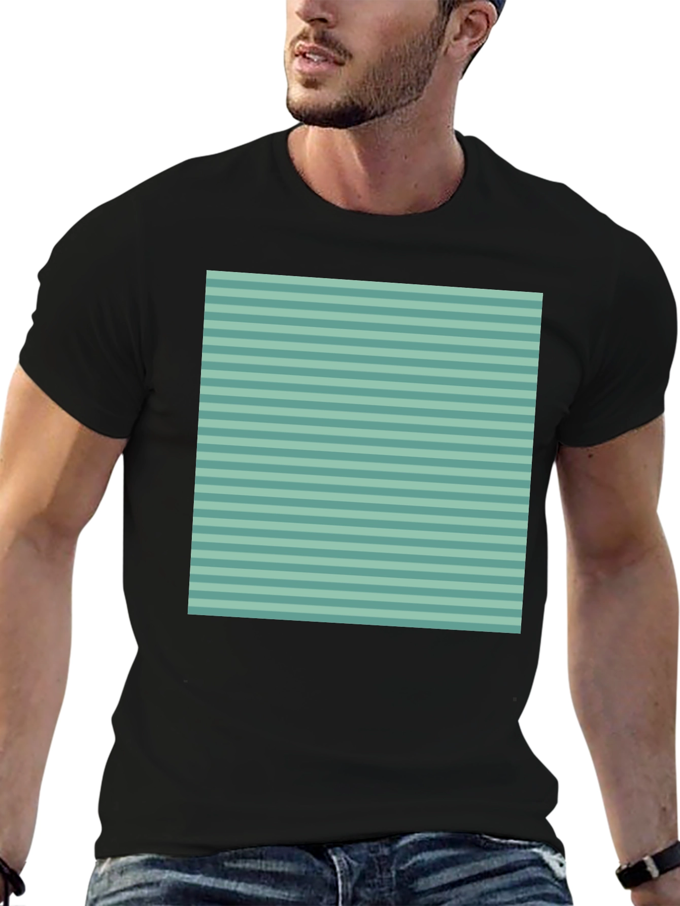 Black Striped Pattern Tee - Black Short Sleeve Crew Neck Shirt view 6