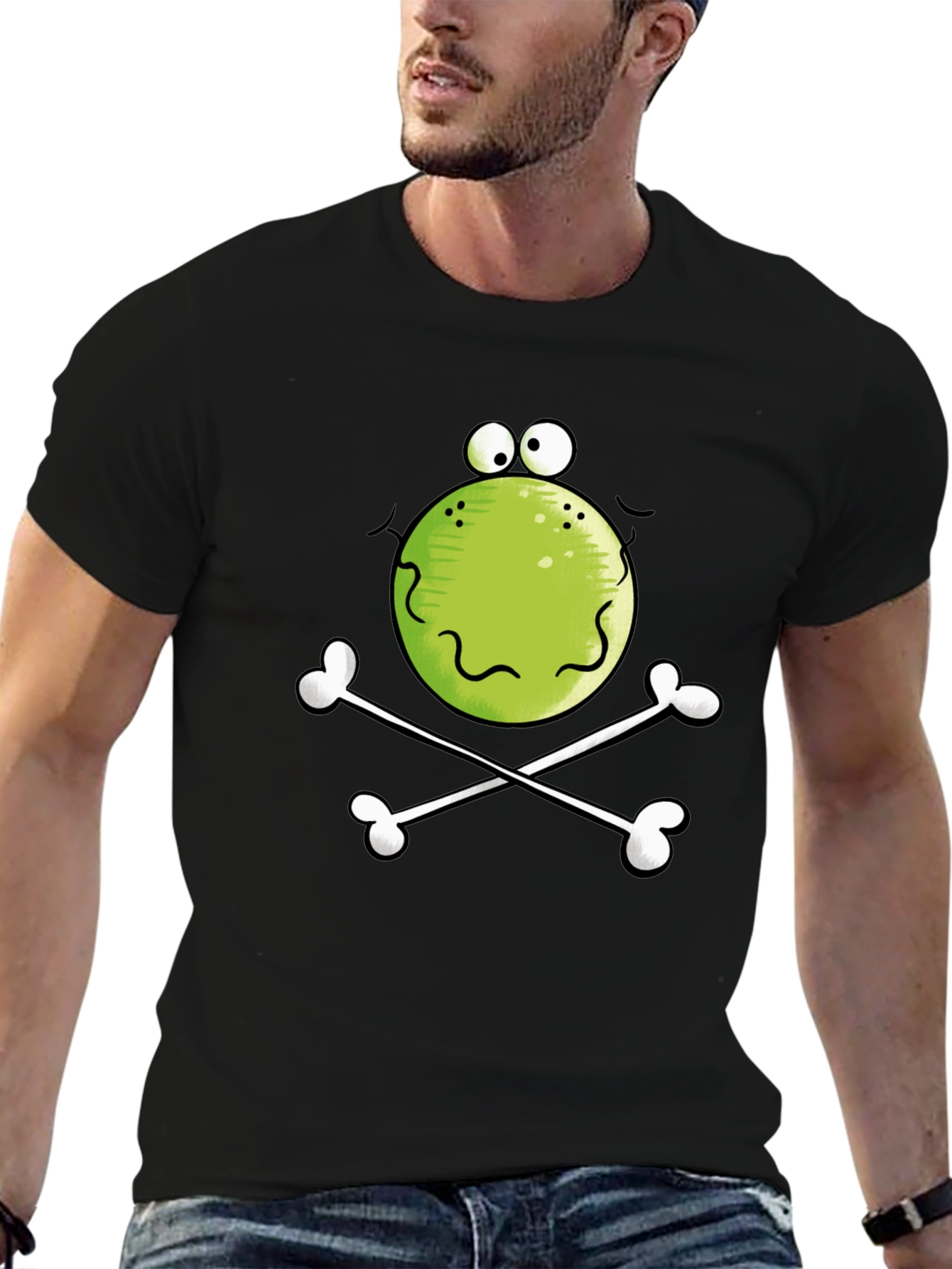 Black Funny Frog Skull Black T-Shirt view 6