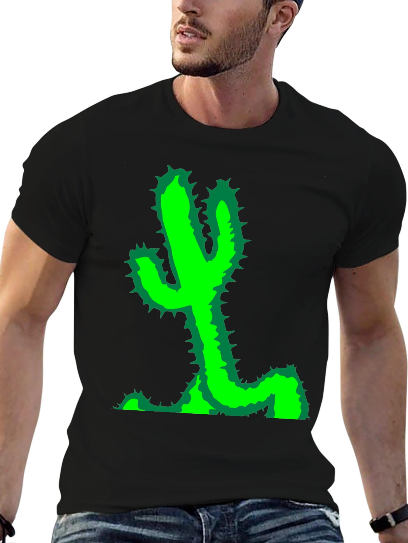 Black Cactus Graphic Tee - Black Cotton T-Shirt view 6