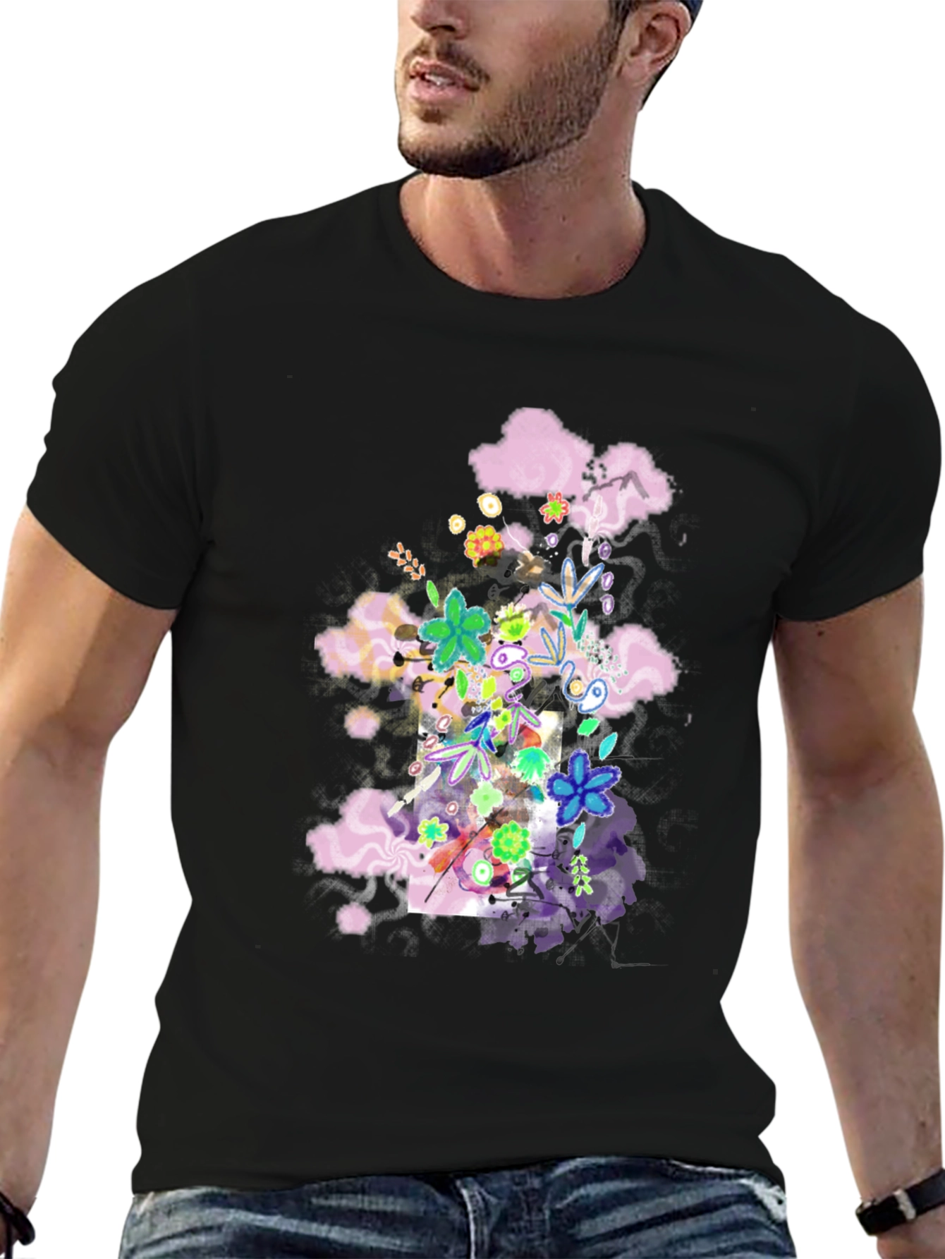 Black Floral Cloud T-Shirt - Black view 6