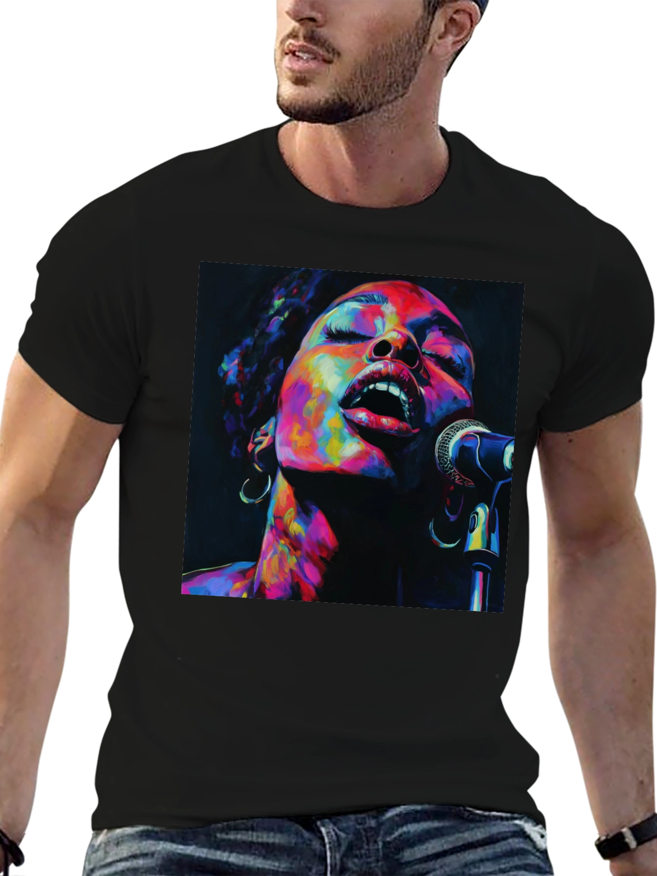 Black Colorful Singer Portrait Black T-Shirt view 6