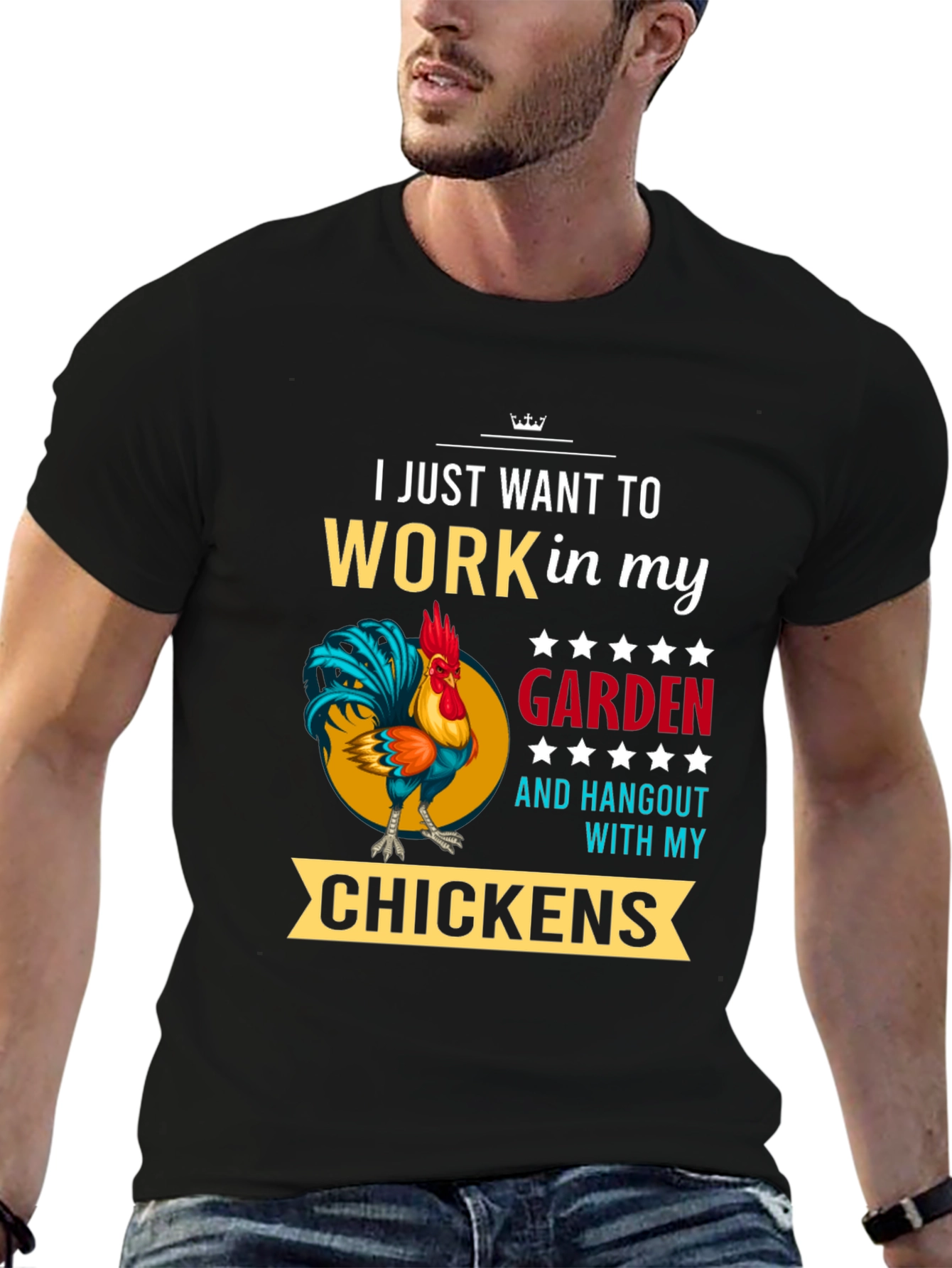 Black Gardening Chicken T-Shirt - Work in My Garden view 6