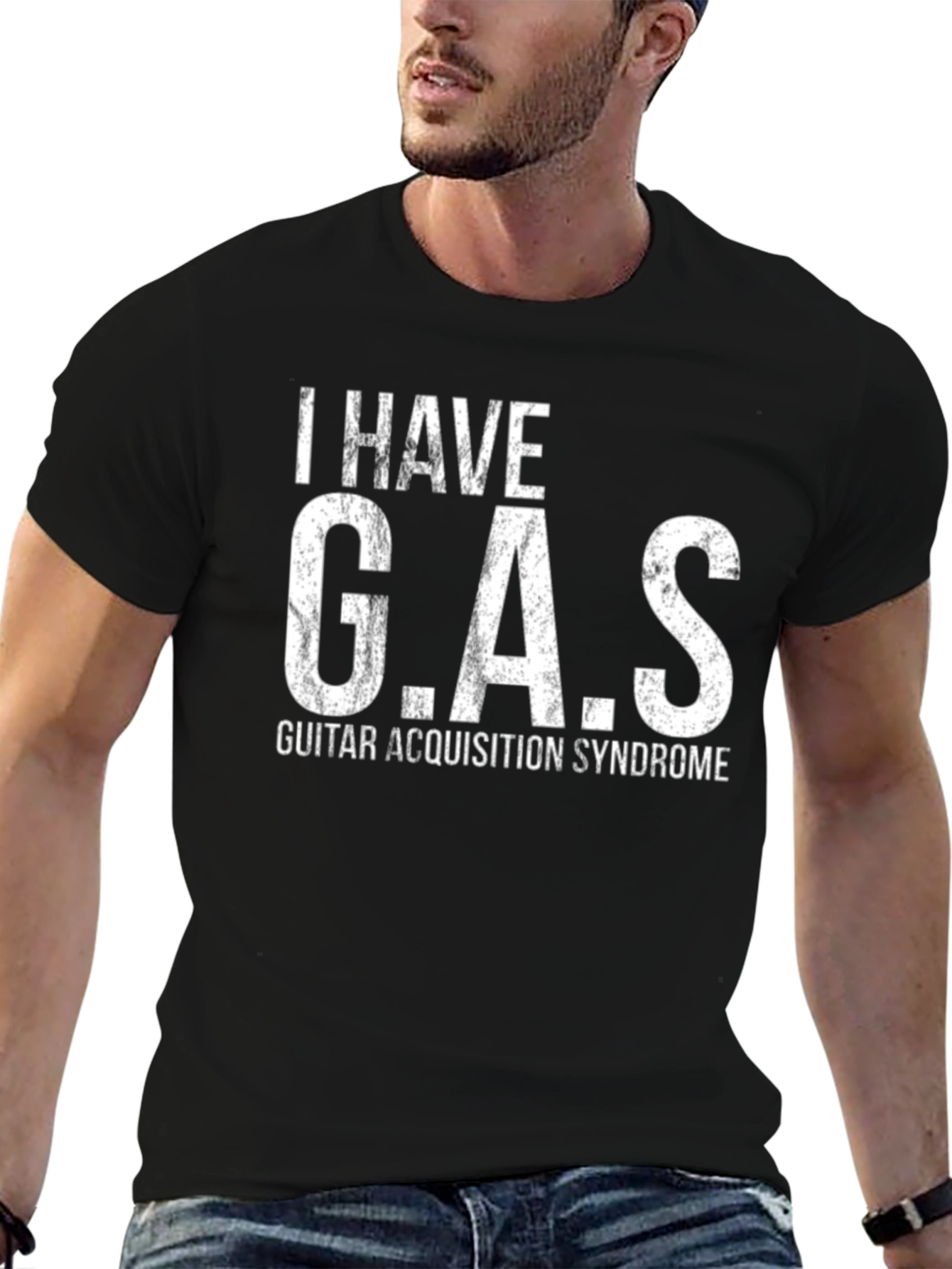 Black I HAVE G.A.S. Guitar Acquisition Syndrome Funny Musician T-Shirt view 6